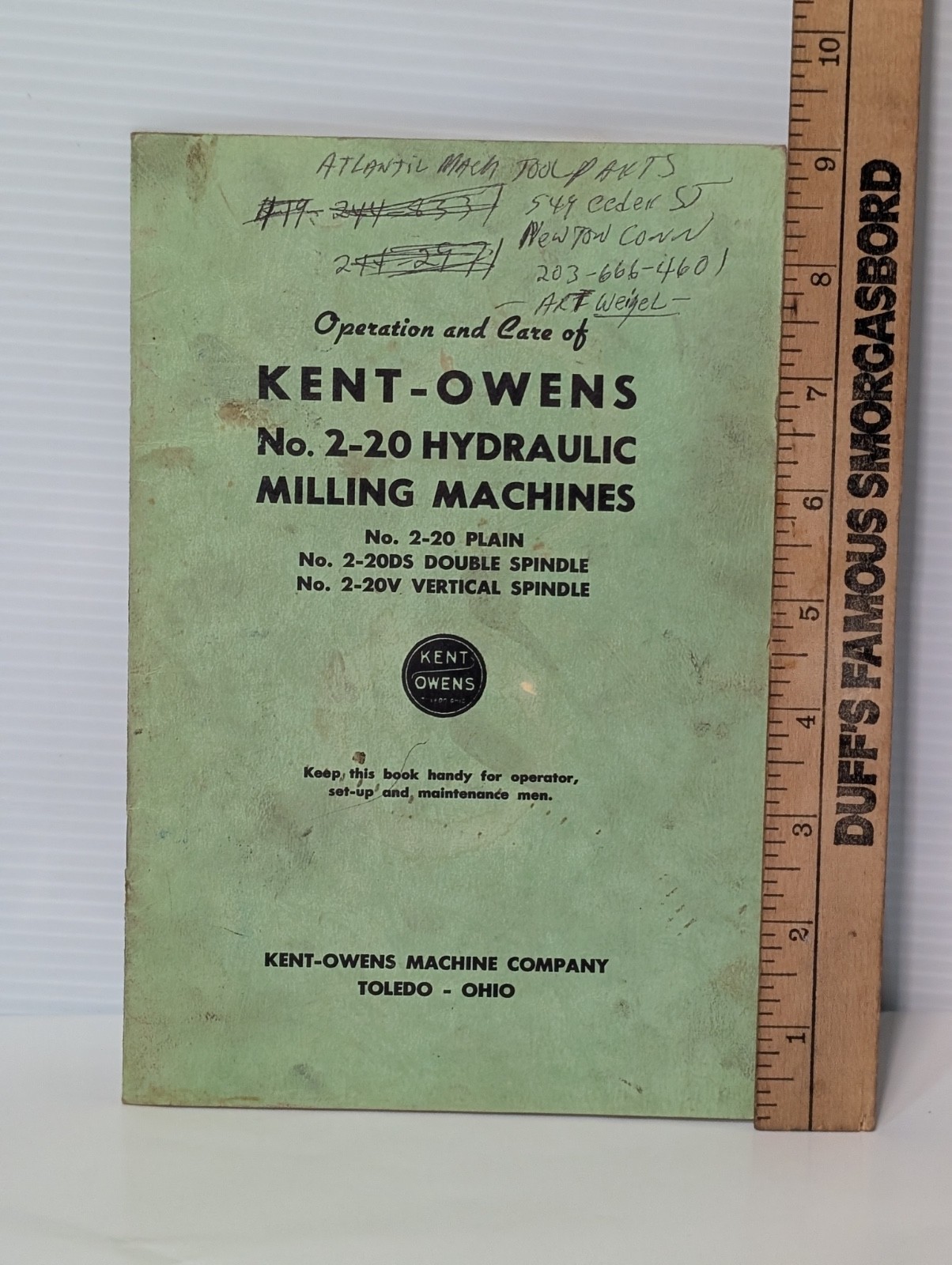 Lot of 3 Kent-Owens 1-14, 2-20, 2-20DS & 2-20V Milling Machine Owners Manuals