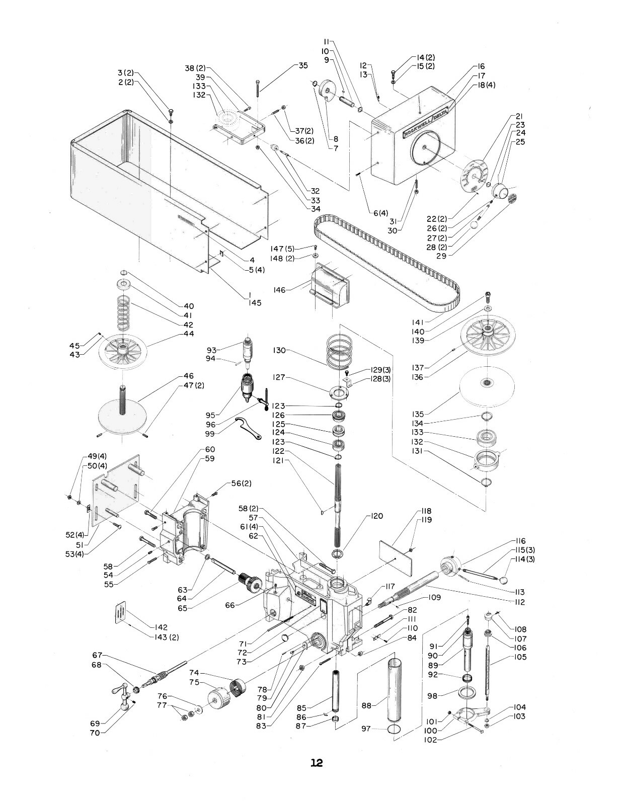 Rockwell-Delta 17″ Vari Speed Drill Press s/n141-1800 up Op & Parts Manual #1922
