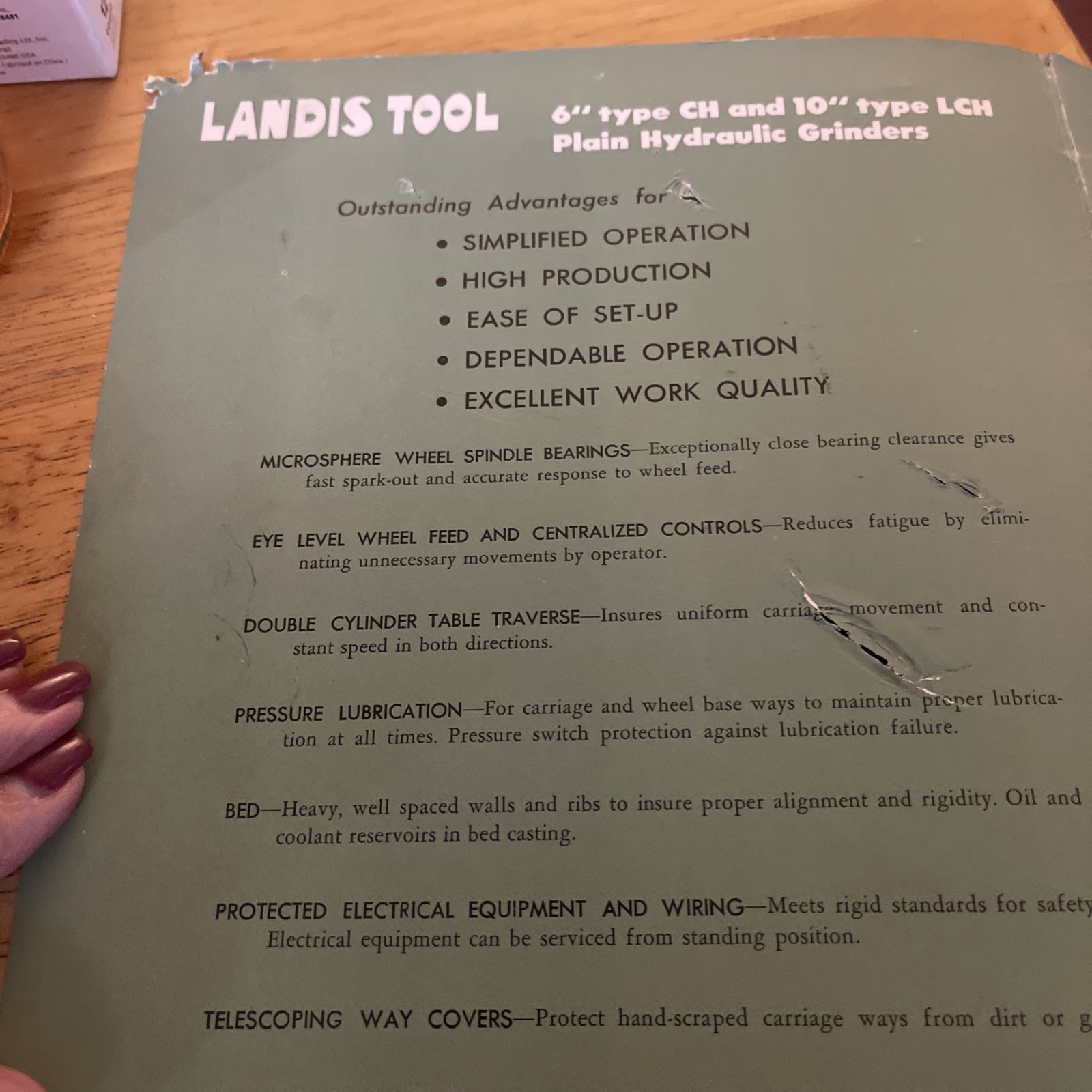 Landis Catalog 6″ CH/10″ LCH Plain Precision Cylindrical Grinders Cat.No. B-57