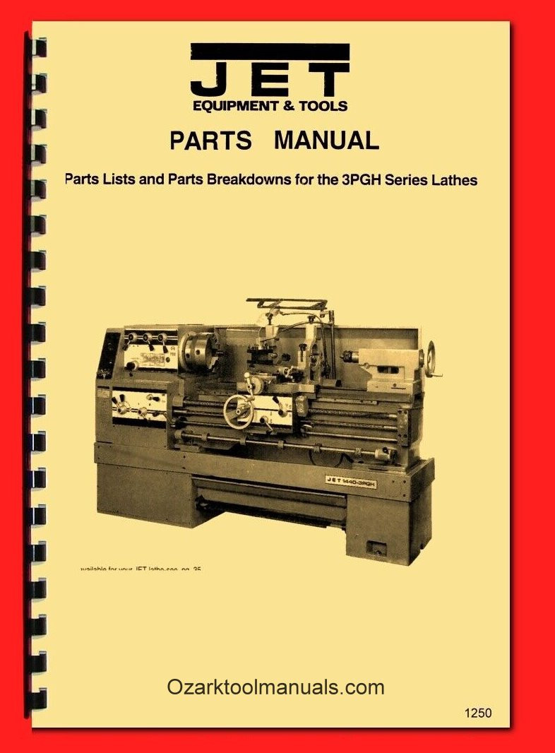 JET Model 3PGH 14×40 Metal Lathe 1440 Wiring Diagram & Parts Manual 1250