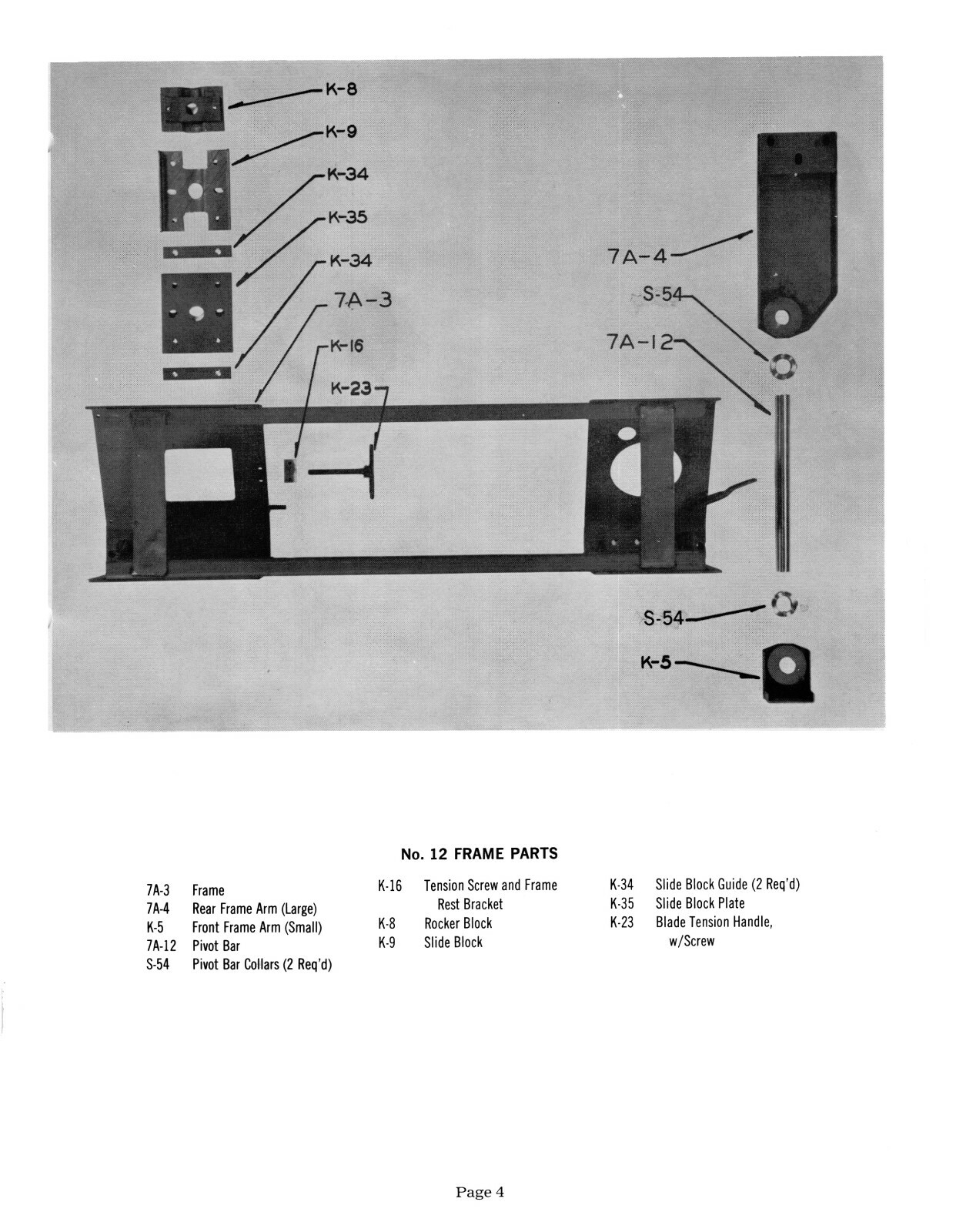 Kalamazoo 7A Series Horizontal Bandsaw Service Manual & Parts List #1709