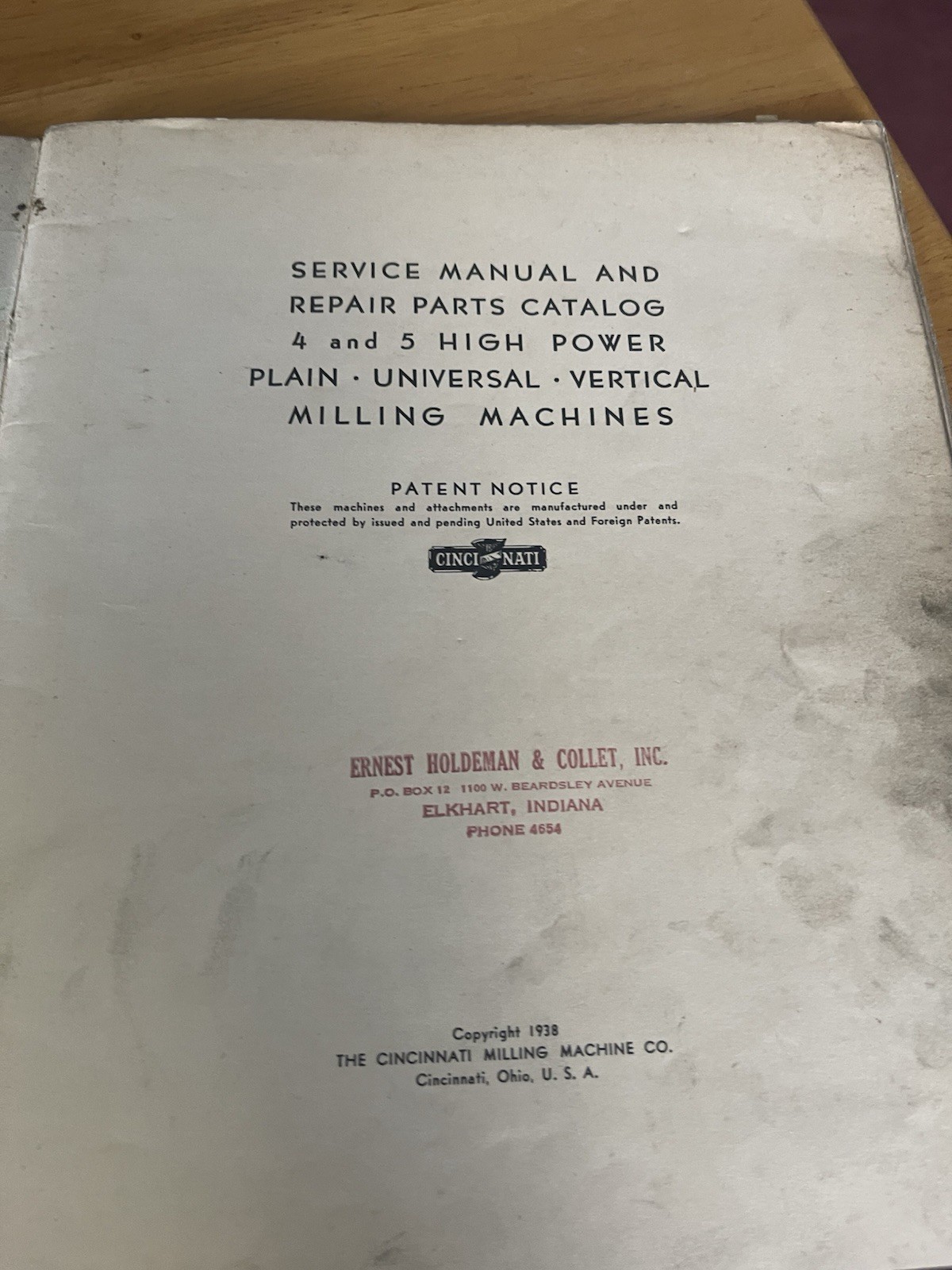 Cincinnati Milling Machine Company Service Manual Repair Parts Catalog