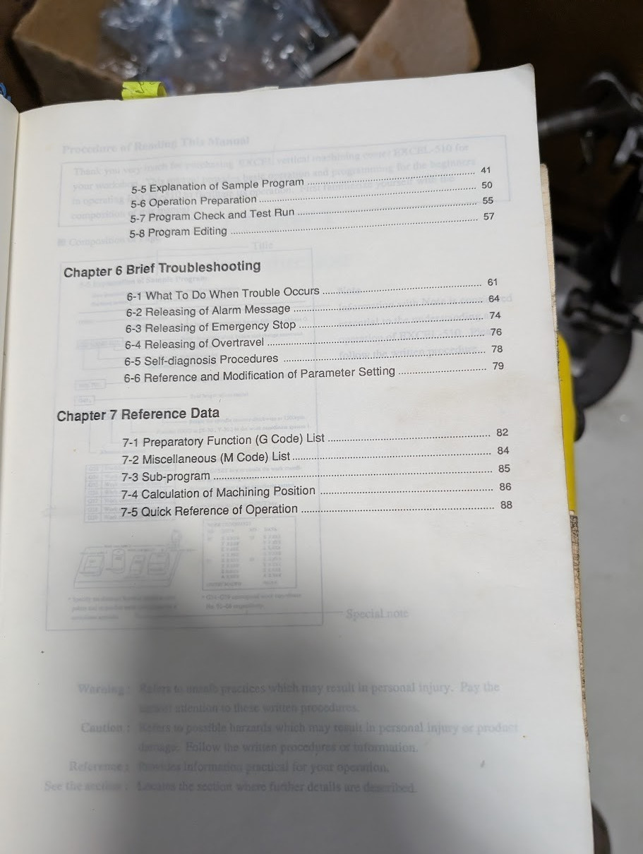 MANUALS FOR EXCEL 510 AND 610 VERTICAL MACHINING CENTERS (VMC) WITH FANUC O-MC