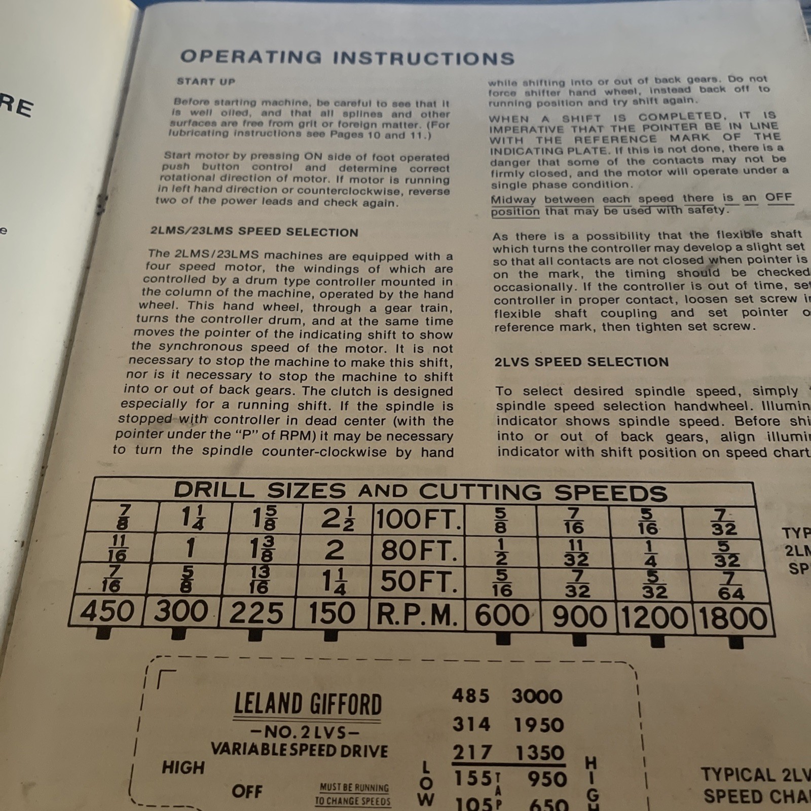 Leland-Gifford Drilling Machine Repair Parts and Operating Instructions Manual