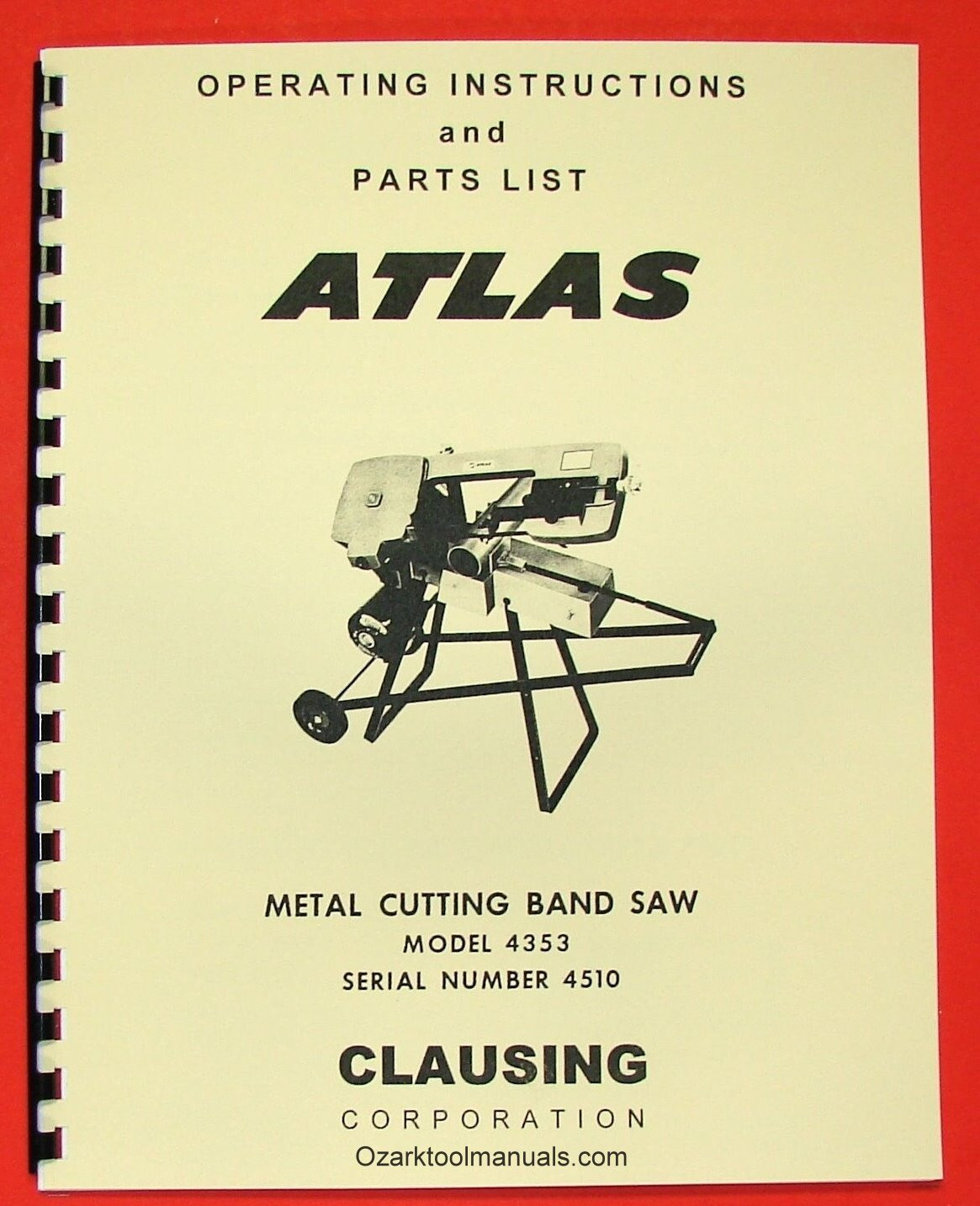 Atlas/Craftsman 4353 101.22950 Metal Band Saw Instructions Part Manual 0050