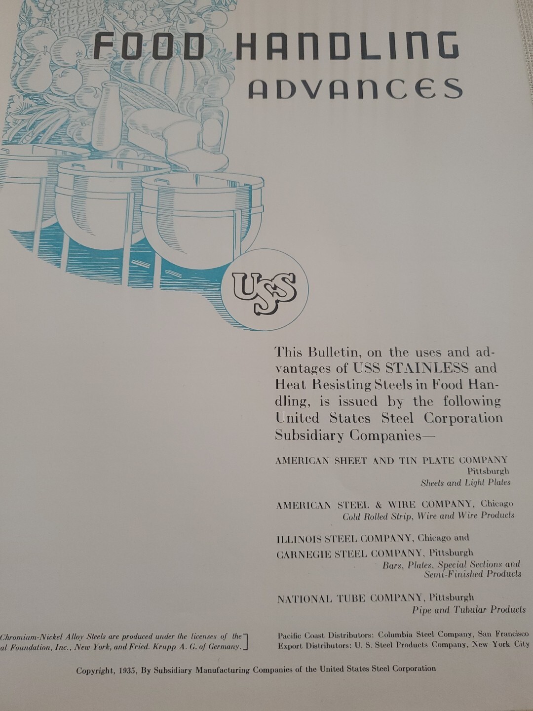 Food Handling advances with USS Stainless Steels Pittsburgh Pa Booklet O