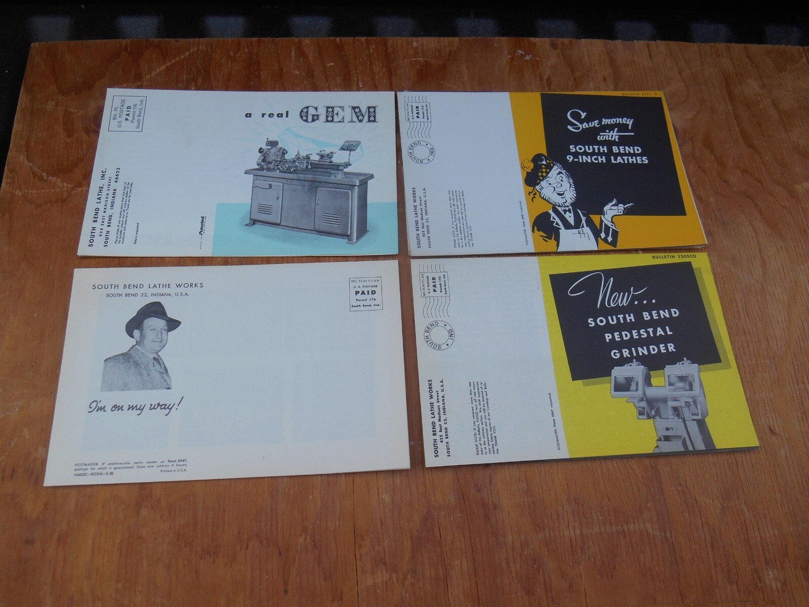 Vintage South bend lathe mailers, flyers, brochures, lot of 4, New
