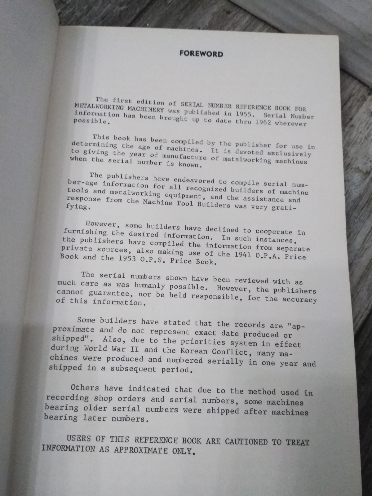 METAL-WORKING SERIAL NUMBER REFERENCE BOOK 1963, INDUSTRIAL PUBLISHING CORP.