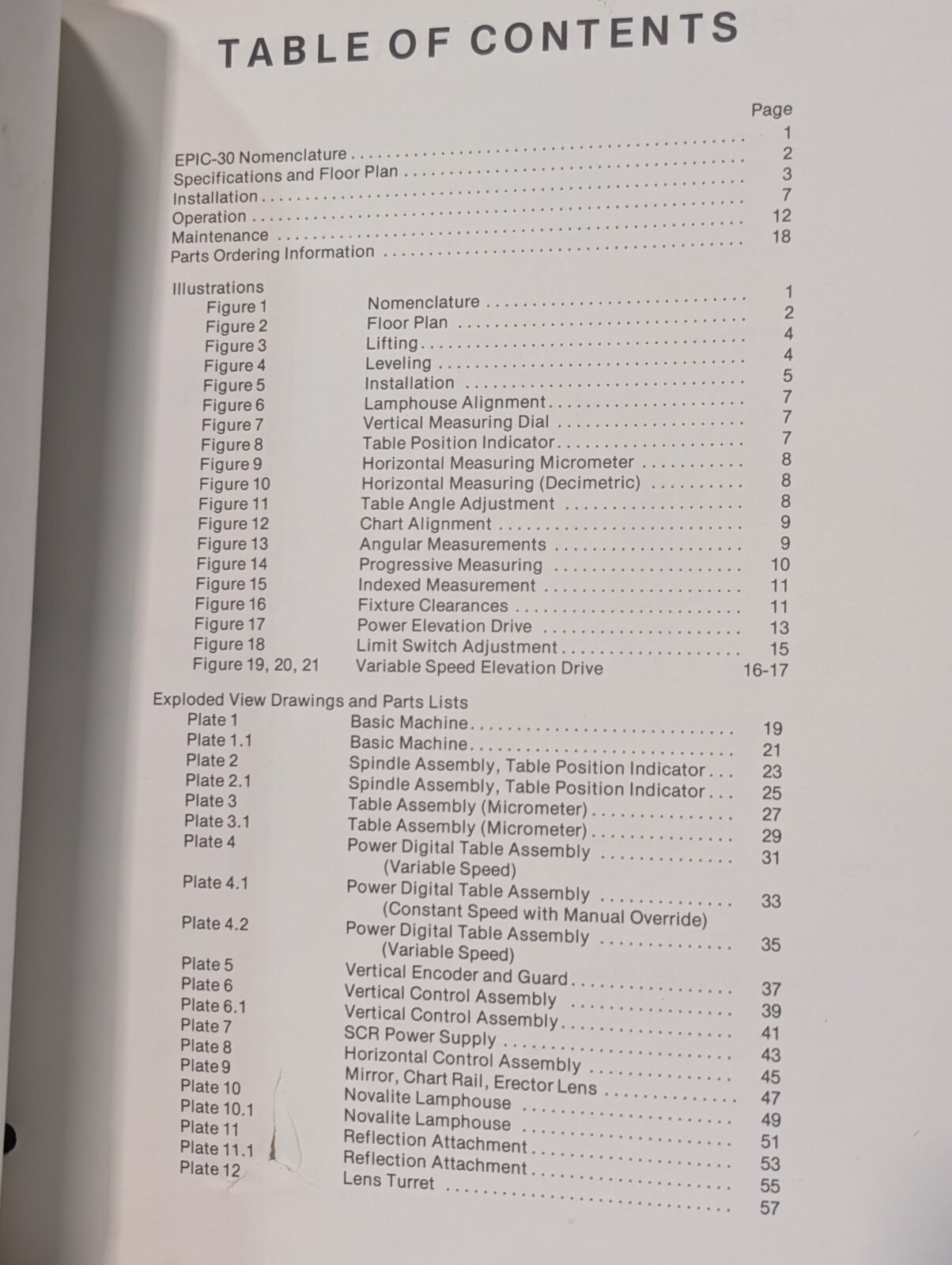 Jones & Lamson Parts & Service Manual for Epic-30 Optical Comparator
