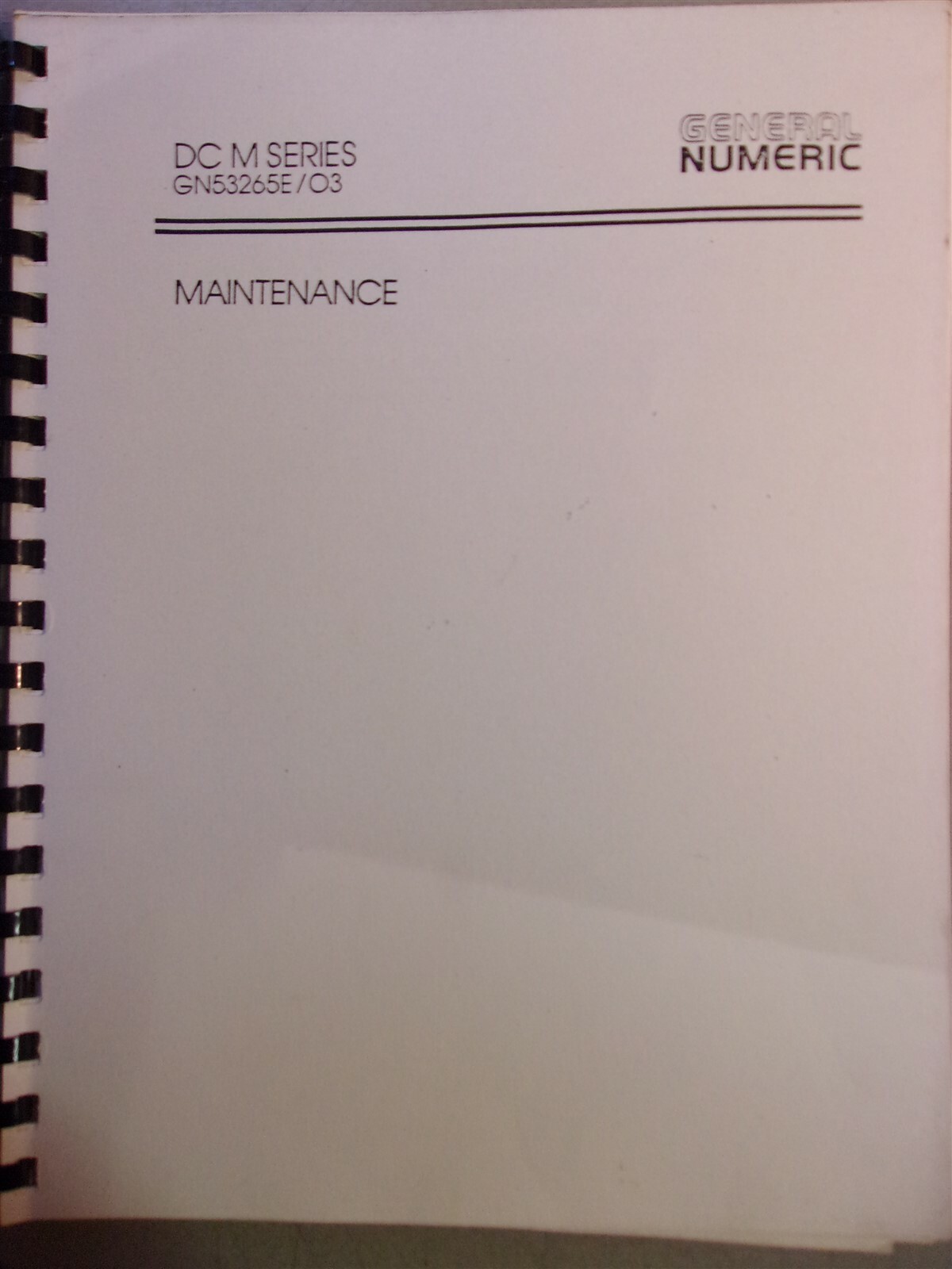 General Numeric DC M Series GN53265E 03 Maintenance Manual