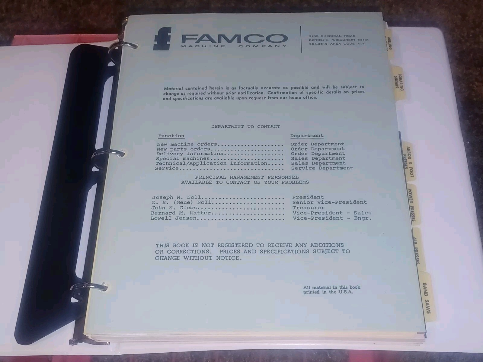FAMCO MACHINE CO CATALOG CATALOG LOT MILLING MACHINE SQUARING SHEARS PRICE LISTS