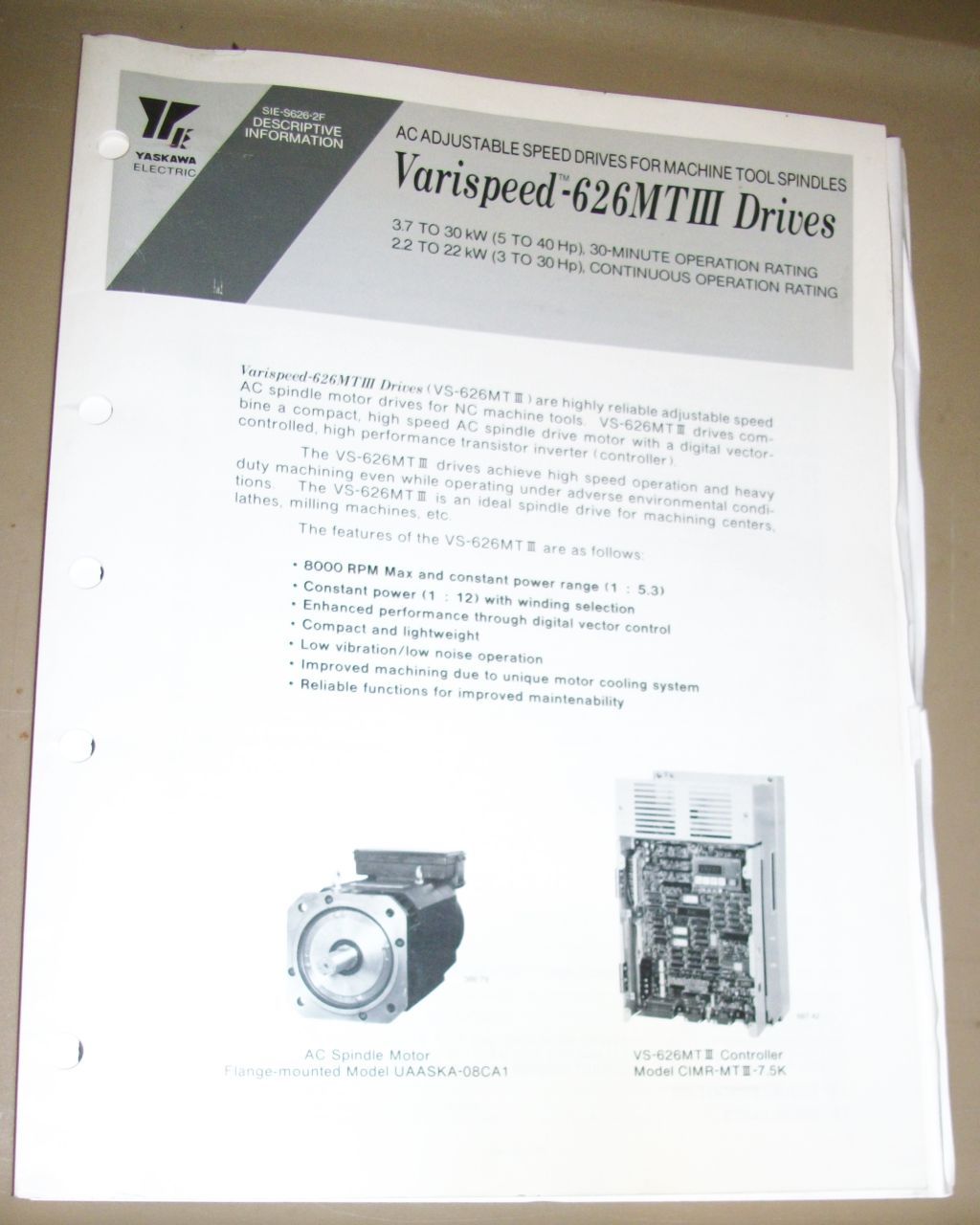 YASKAWA YASNAC Varispeed-626MT3 Drives Descriptive Information