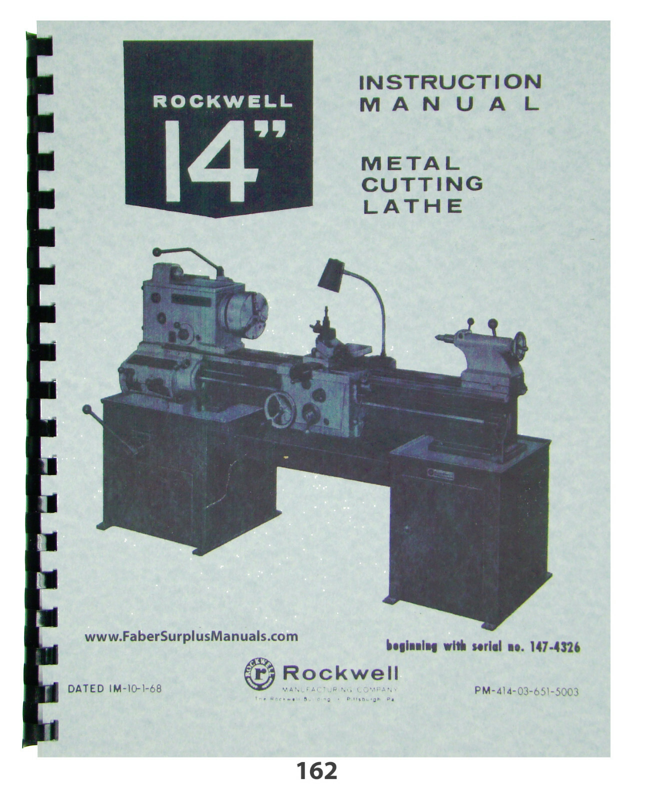 Rockwell 14″ Lathe Operation, Service, & Parts Manual Later Version *162