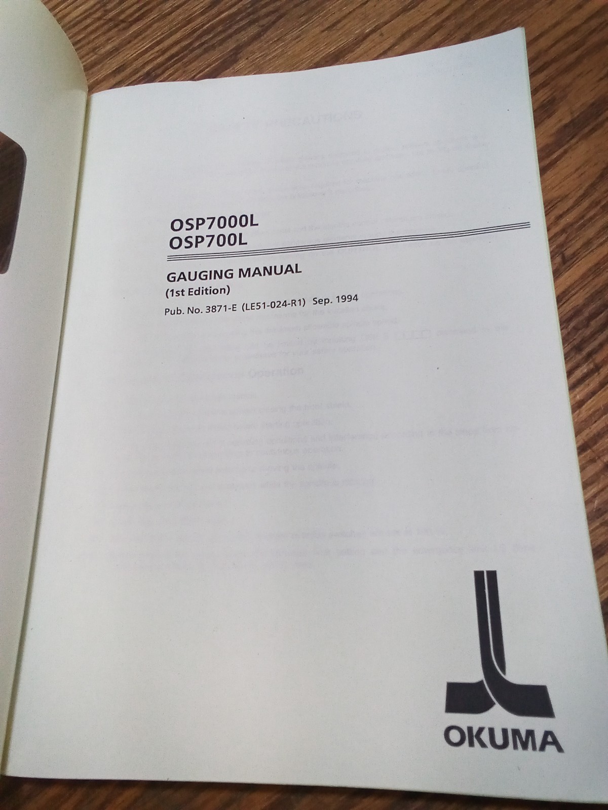 Okuma OSP7000L OSP700L Gauging Manual 1st Edition