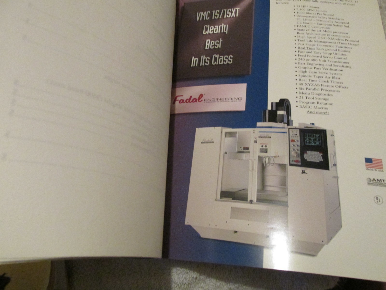 FADAL VMC-5020A CNC Vertical Machining Center Catalog Data info USERS MANUAL
