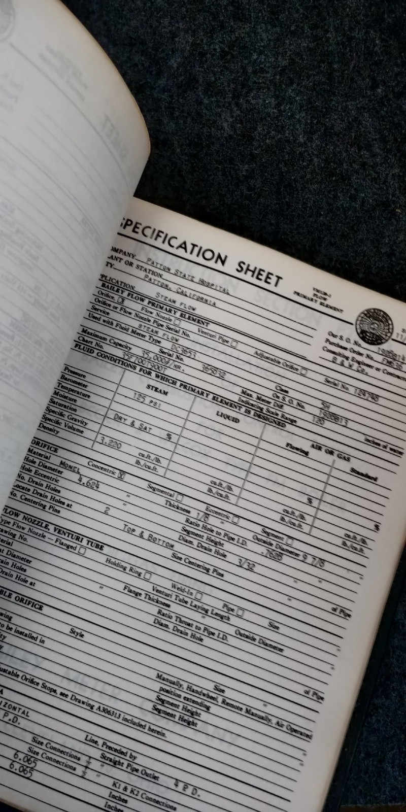 1957 Babcock & Wilcox OPERATING INSTRUCTIONS parts lists PATTON STATE HOSPITAL