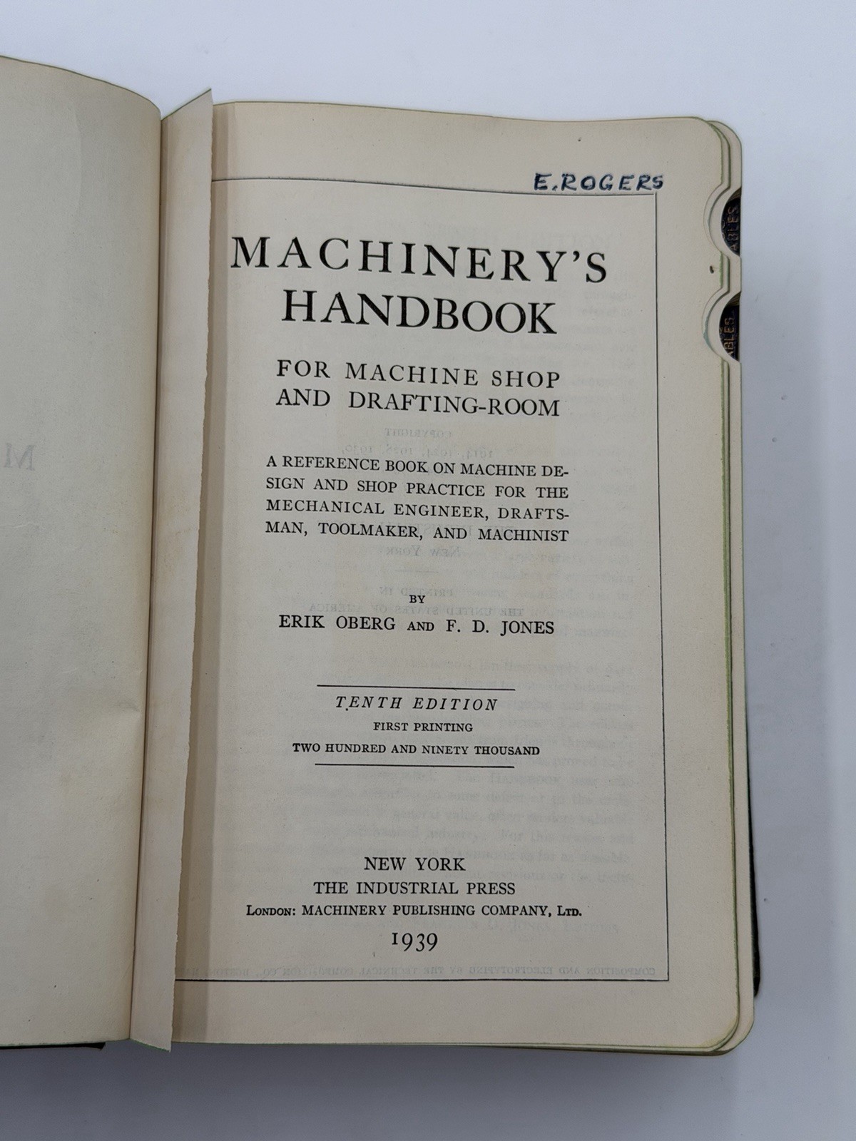 Machinery’s Handbook 10th Edition 1ST Printing 1939 Oberg Jones industrial VTG