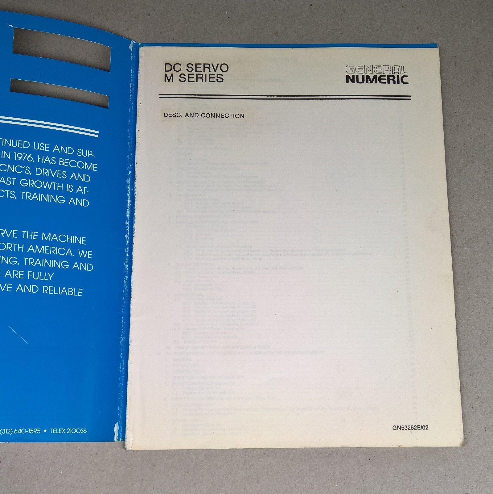 GENERAL NUMERIC DC SERVO MOTOR M SERIES DESCRIPTION MANUAL GN53262E/02