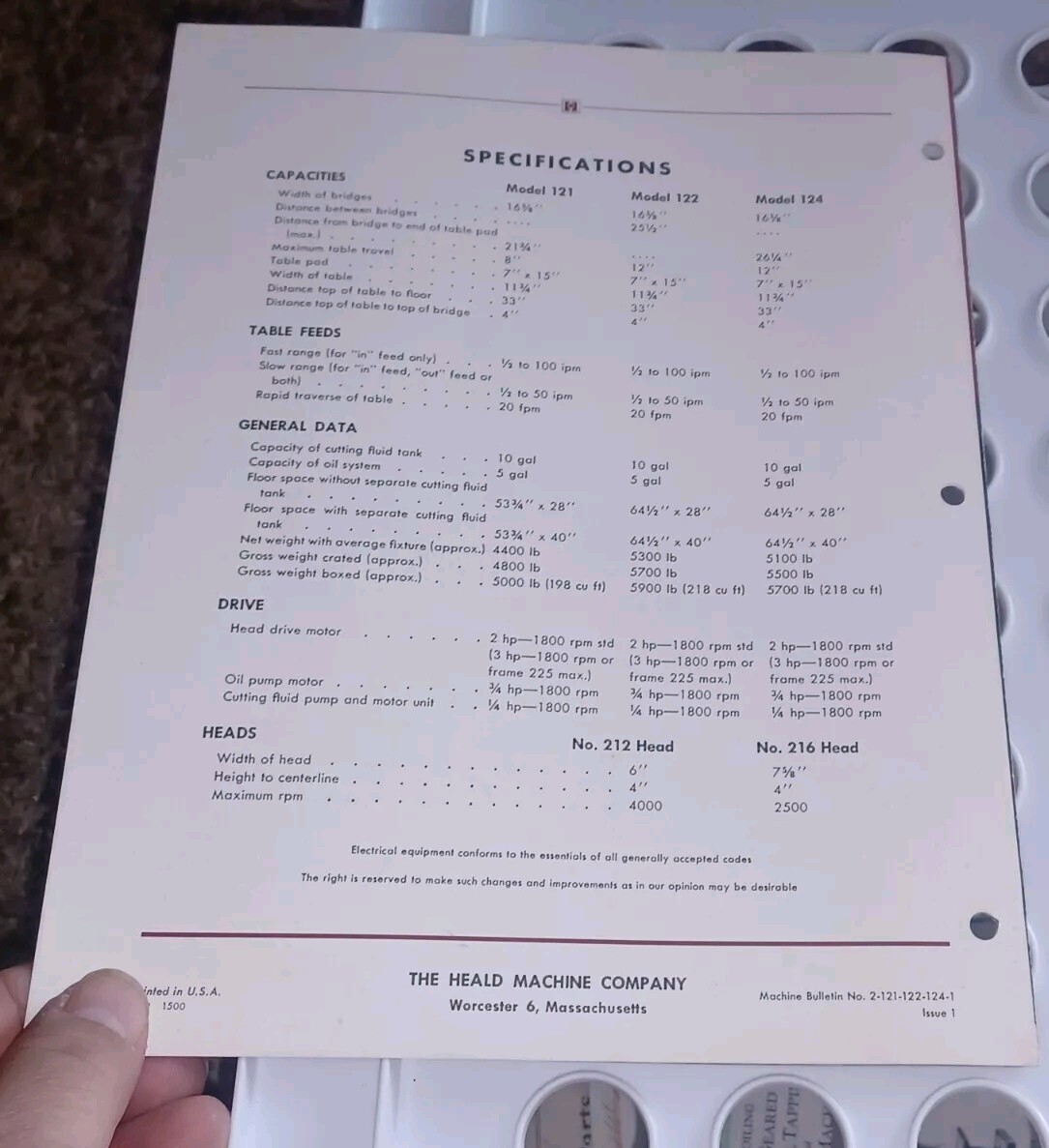 HEALD COMPANY Catalog MODEL 121 122 124 BORE-MATIC PRECISION FINISHING MACHINES