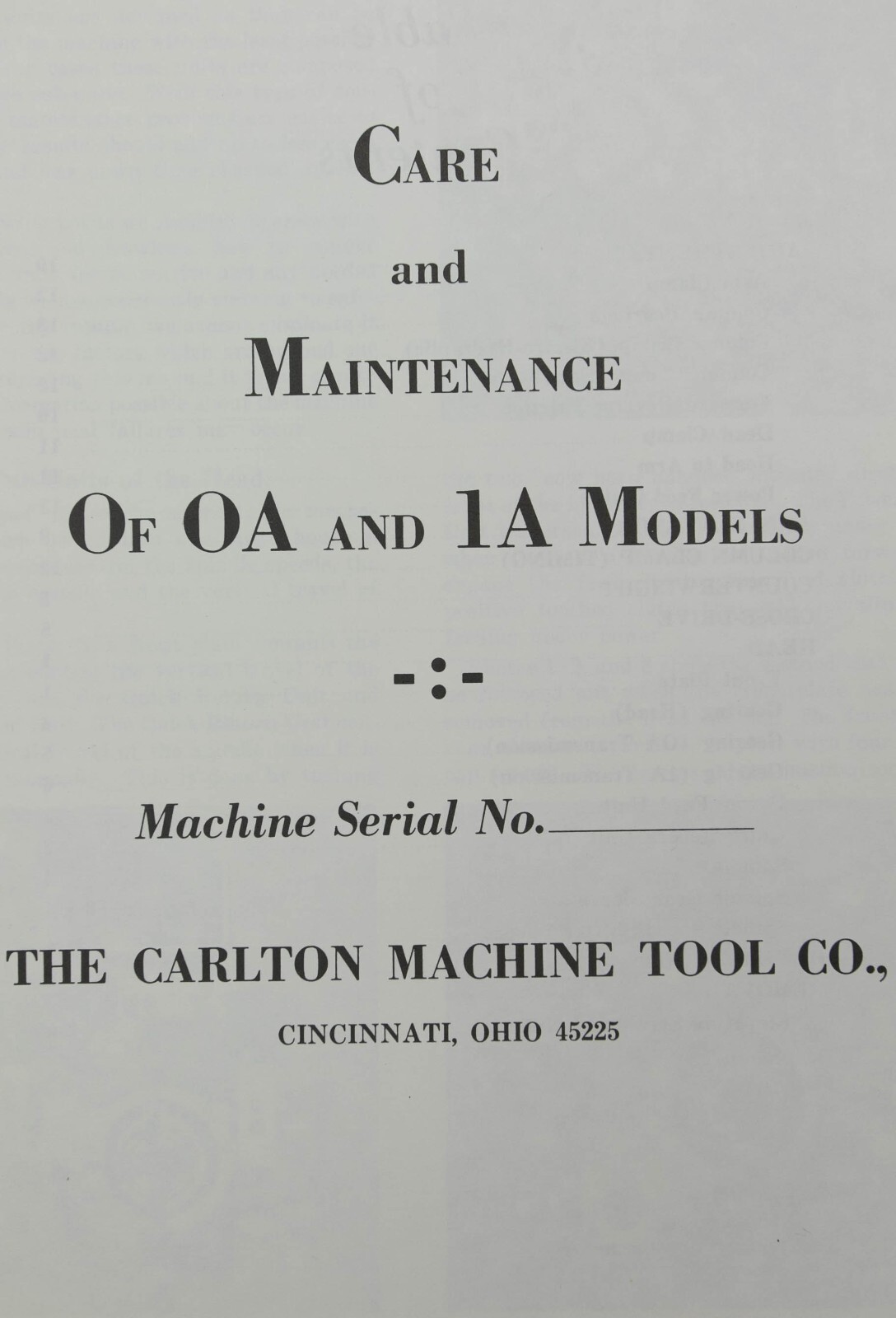 Carlton OA & 1A Radial Drill Operation Maint. & Part Manual 1969 (page 143) 0A