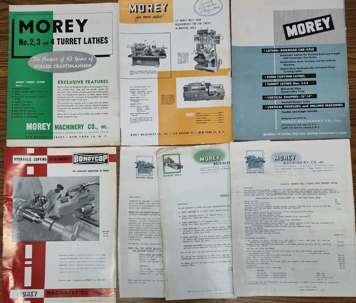 Morey Machine Co NY Turret Lathes Advertising Brochure Lot Industrial Metal Work