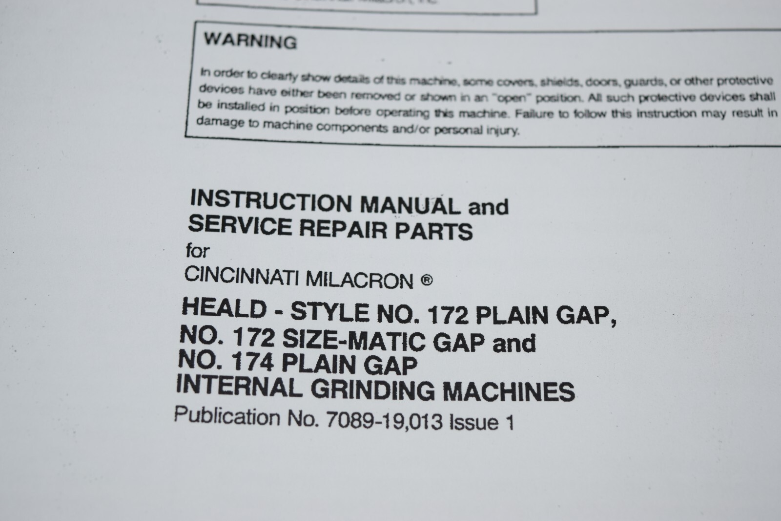Cincinnati Milacron Heald 172 174 Internal Grinder Service Instruction Manual