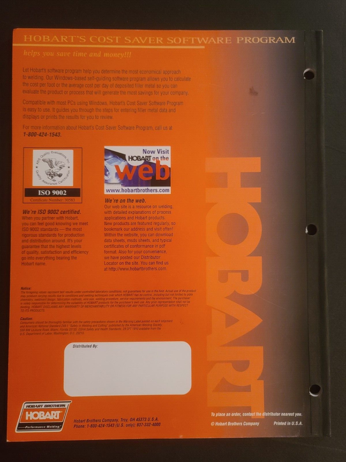 2004 Hobart Performance Welding Product Catalog & Instruction Booklet 45 Pages
