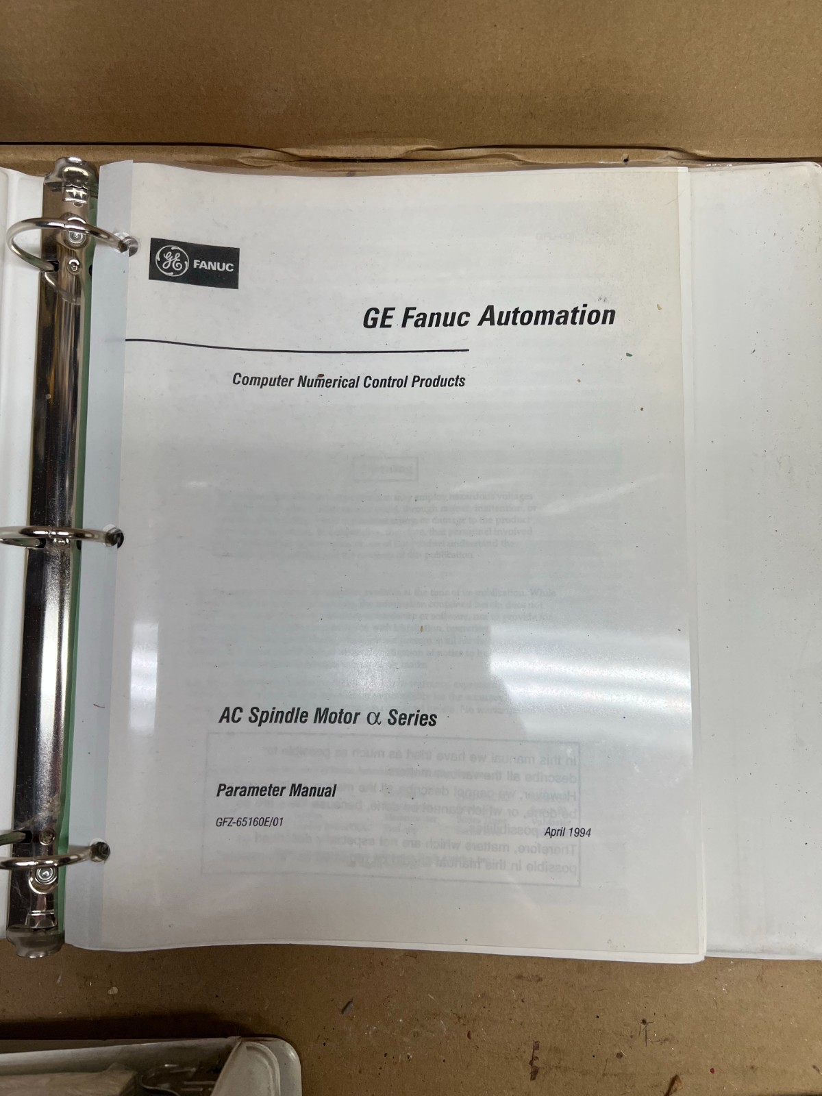 GE Fanuc Automation GFZ-65160E/01 AC Spindle Motor Alpha Series Parameter Manual