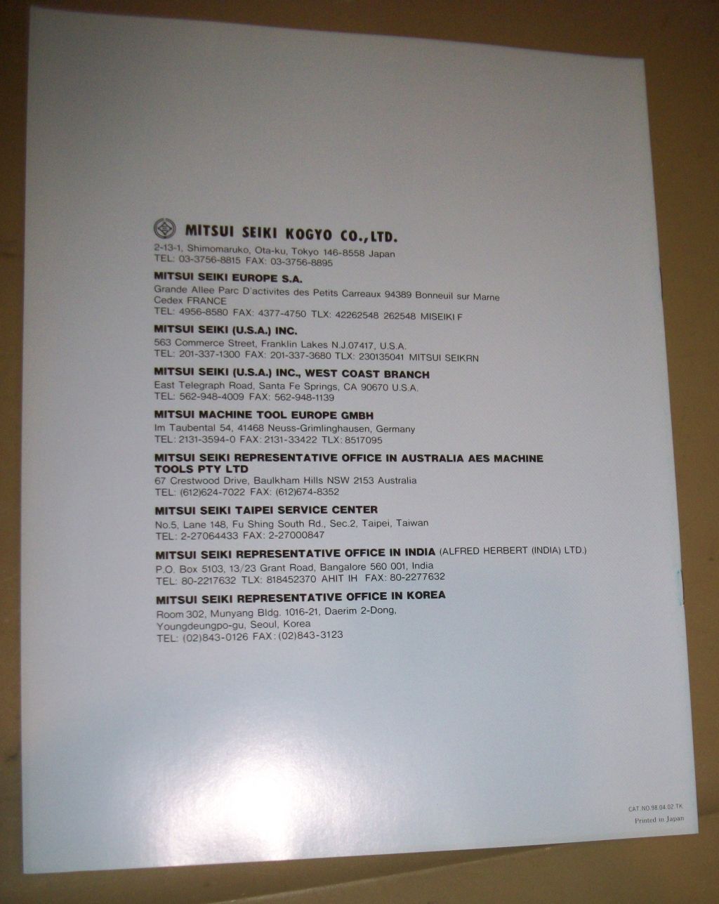 MITSUI SEIKI VMC VU65A SPECIFICATION