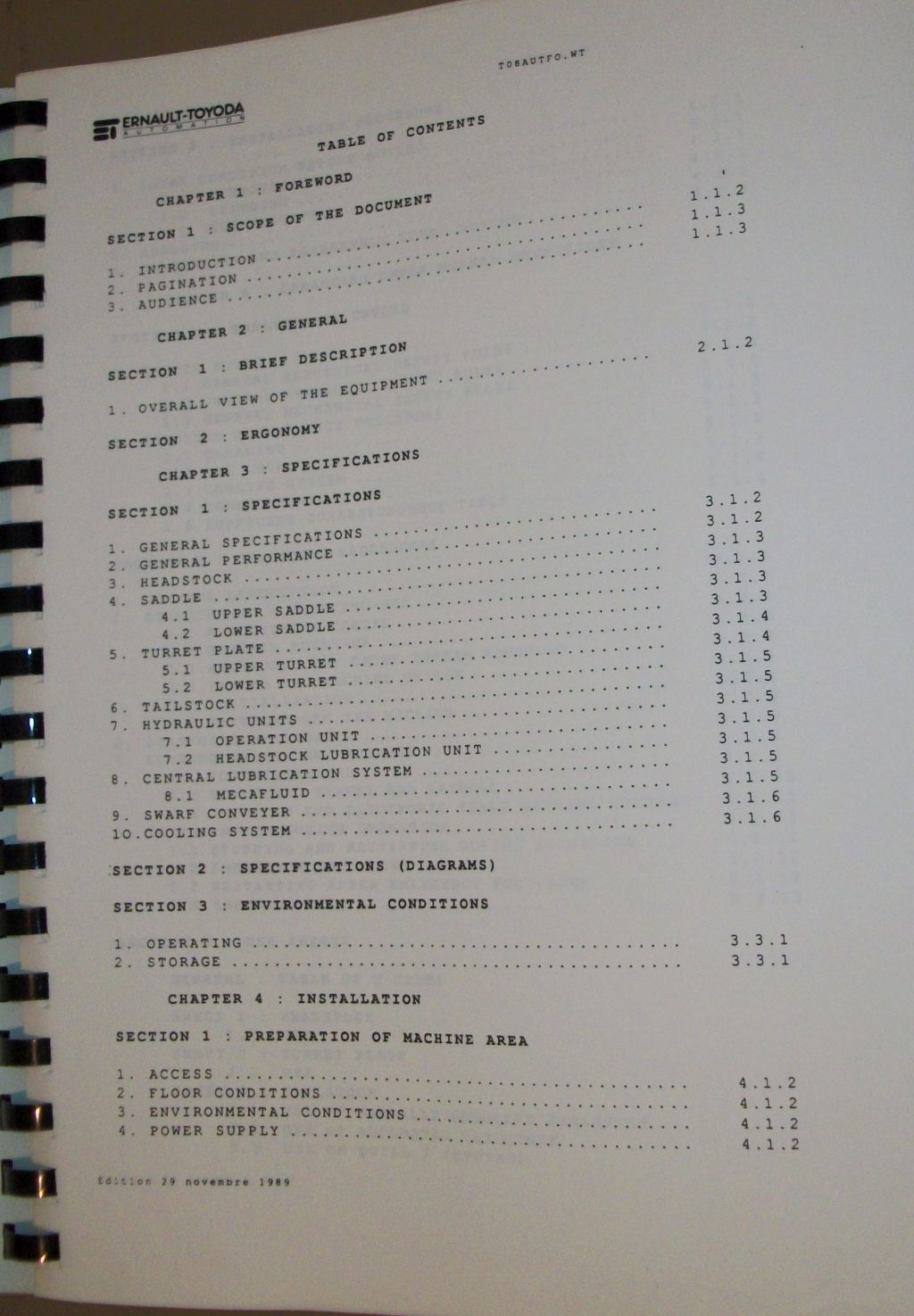 Toyoda GT 64 Turning Center Instruction Operating Manual
