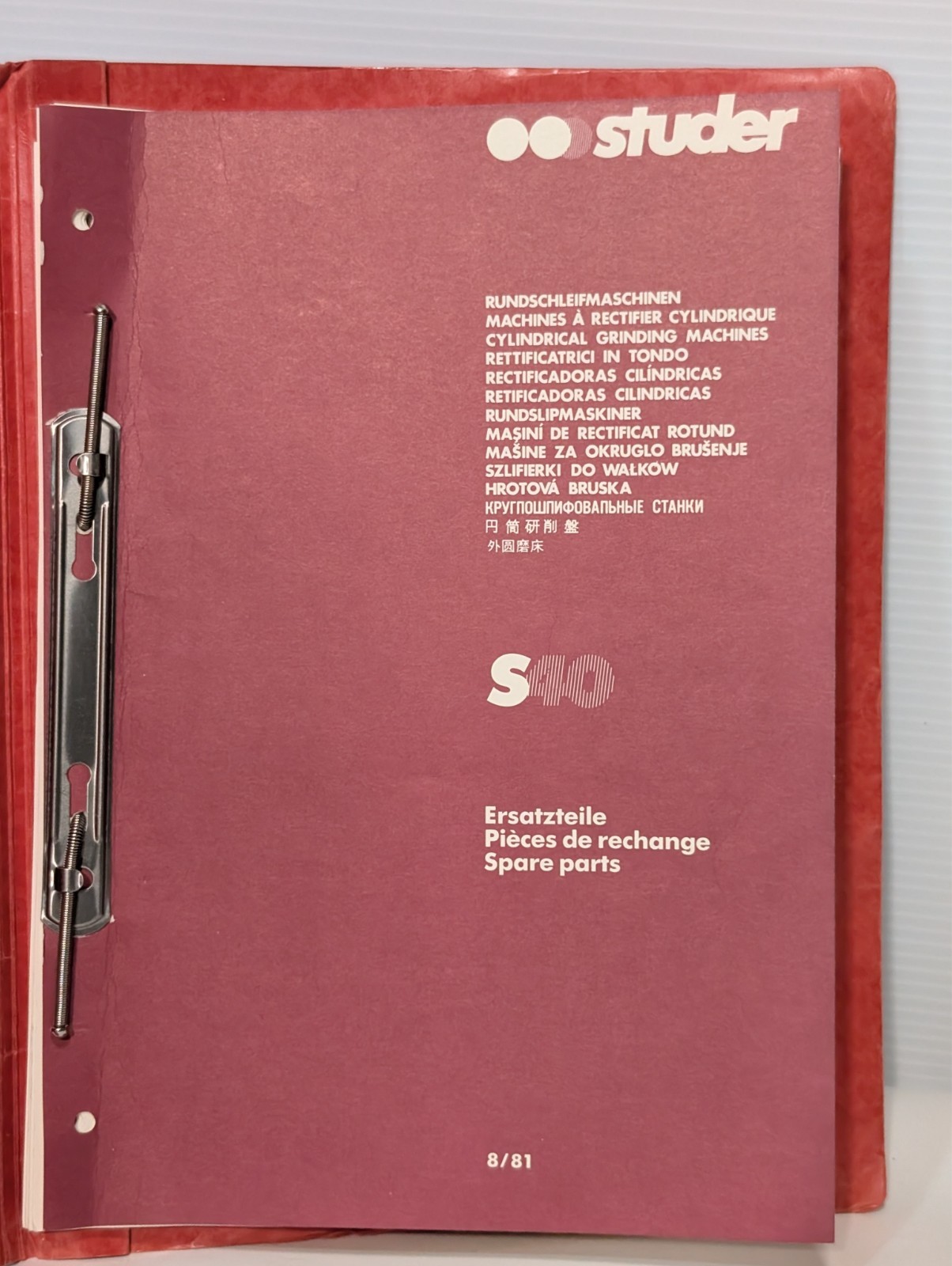 Studer S40-12 Instruction Manual Universal Cylindrical Grinder
