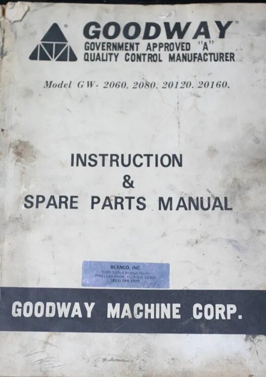 Goodway GW 2060 2080 20120 20160 Lathe Operations and Parts Manual