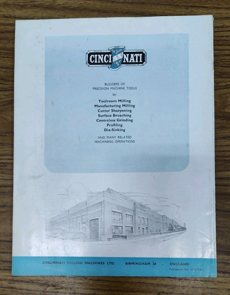 Cincinnati Milling Machines Ltd Birmingham England Hydromatic Brochure Catalog