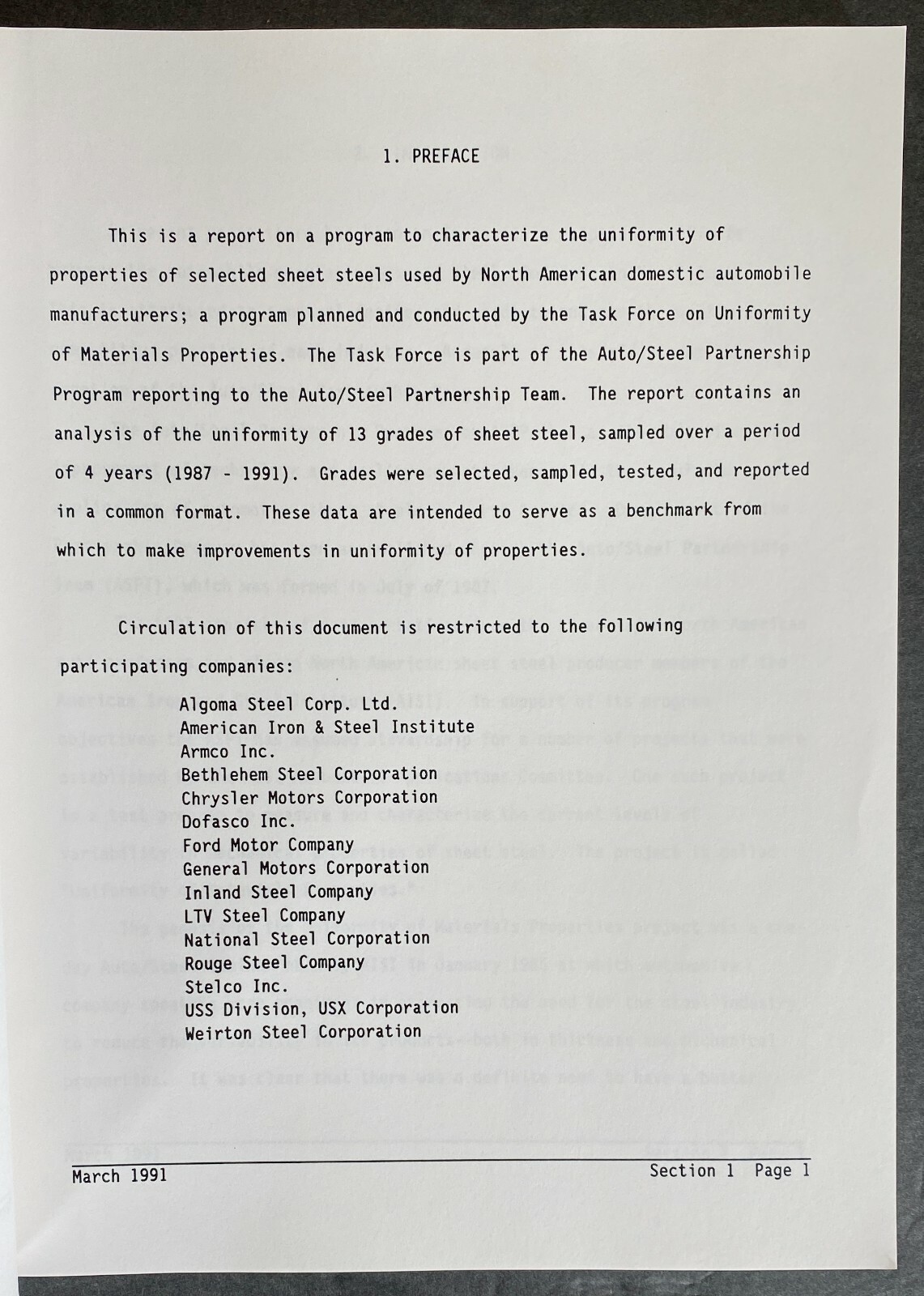 UNIFORMITY OF AUTOMOTIVE SHEET STEEL PROPERTIES Vol. 2 1991 Auto/Steel Partnersh