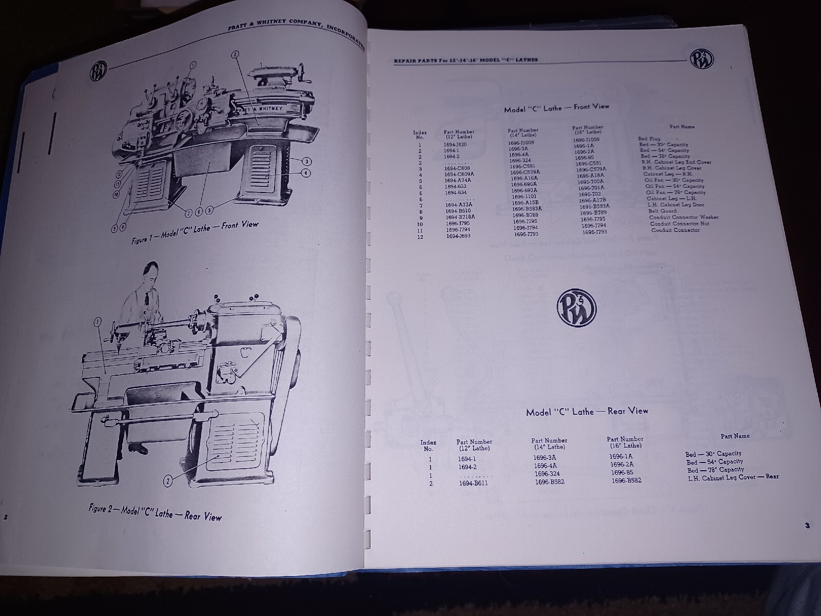 PRATT & WHITNEY Model C Lathe 14″ 16″ Instructions & Operator’s Manual Book