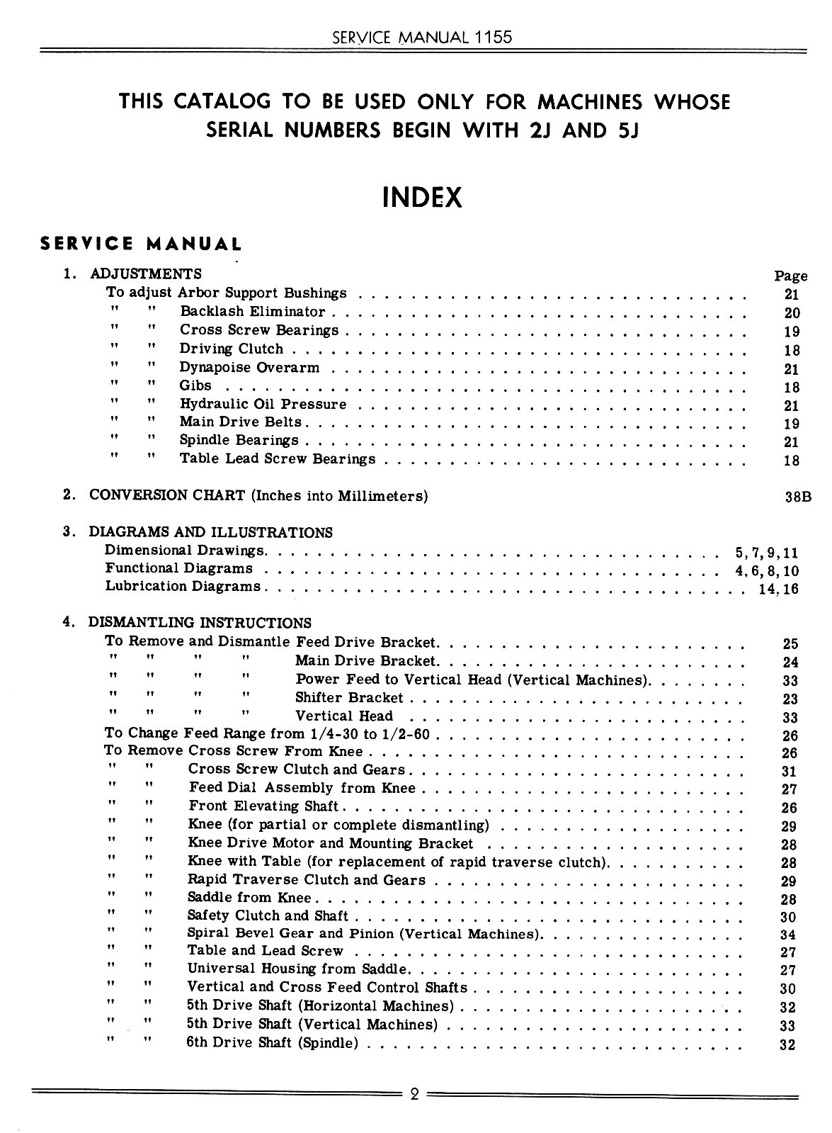 Cincinnati Nos. 2ML, 2MI & 3MI Milling Machines LL Service & Parts Manual 1155