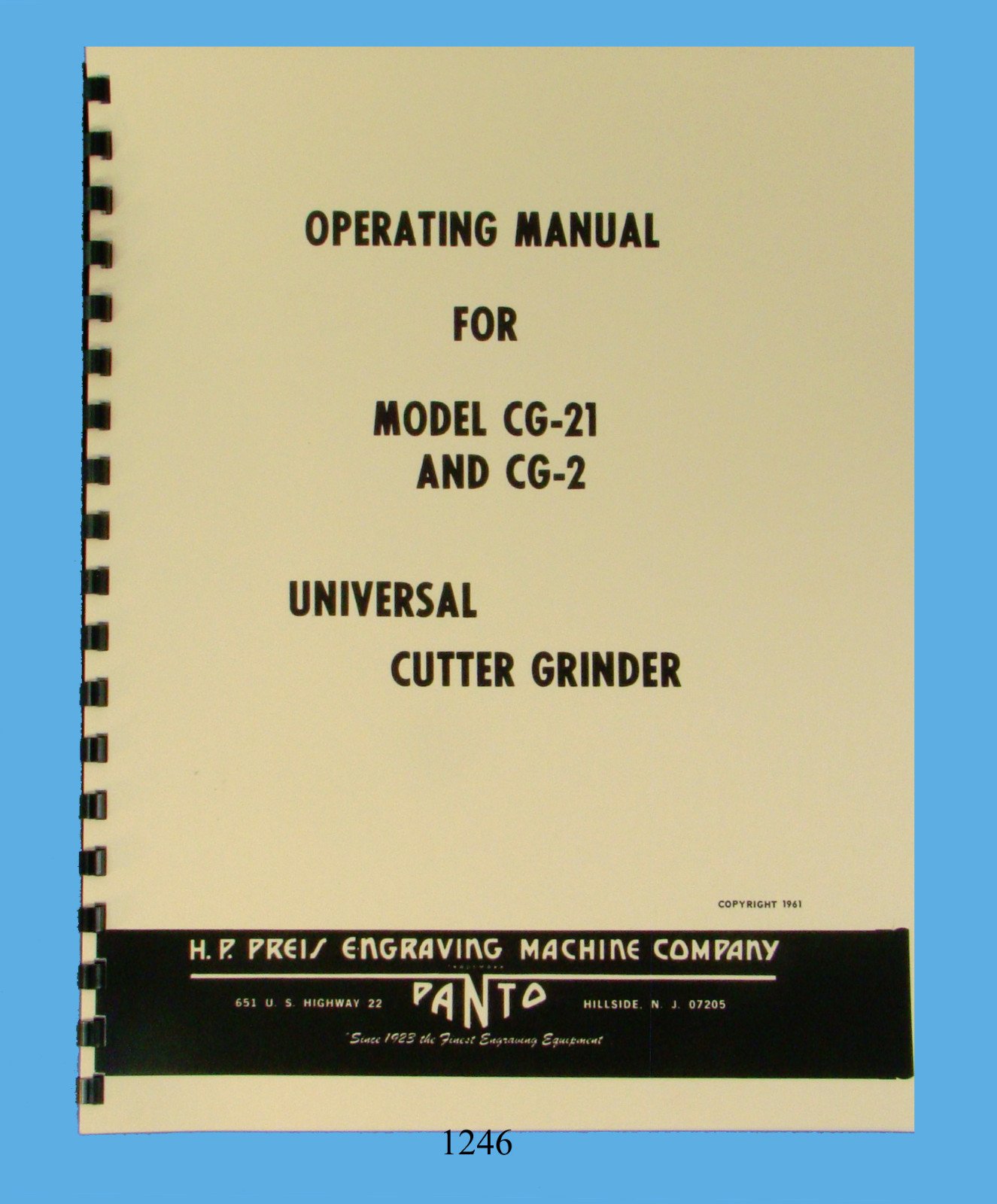 H.P. Preis CG-21 & CG-2 Universal Cutter Grinder Panto Operating Manual *1246
