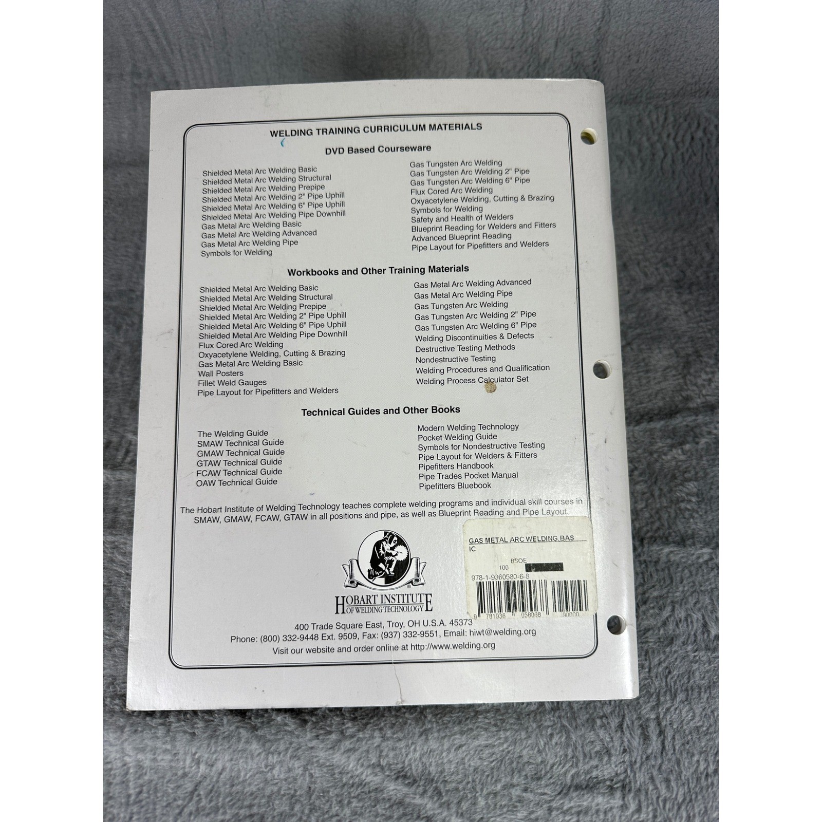 Hobart Gas Metal Arc Welding Basic GMAW Training Manual Workbook