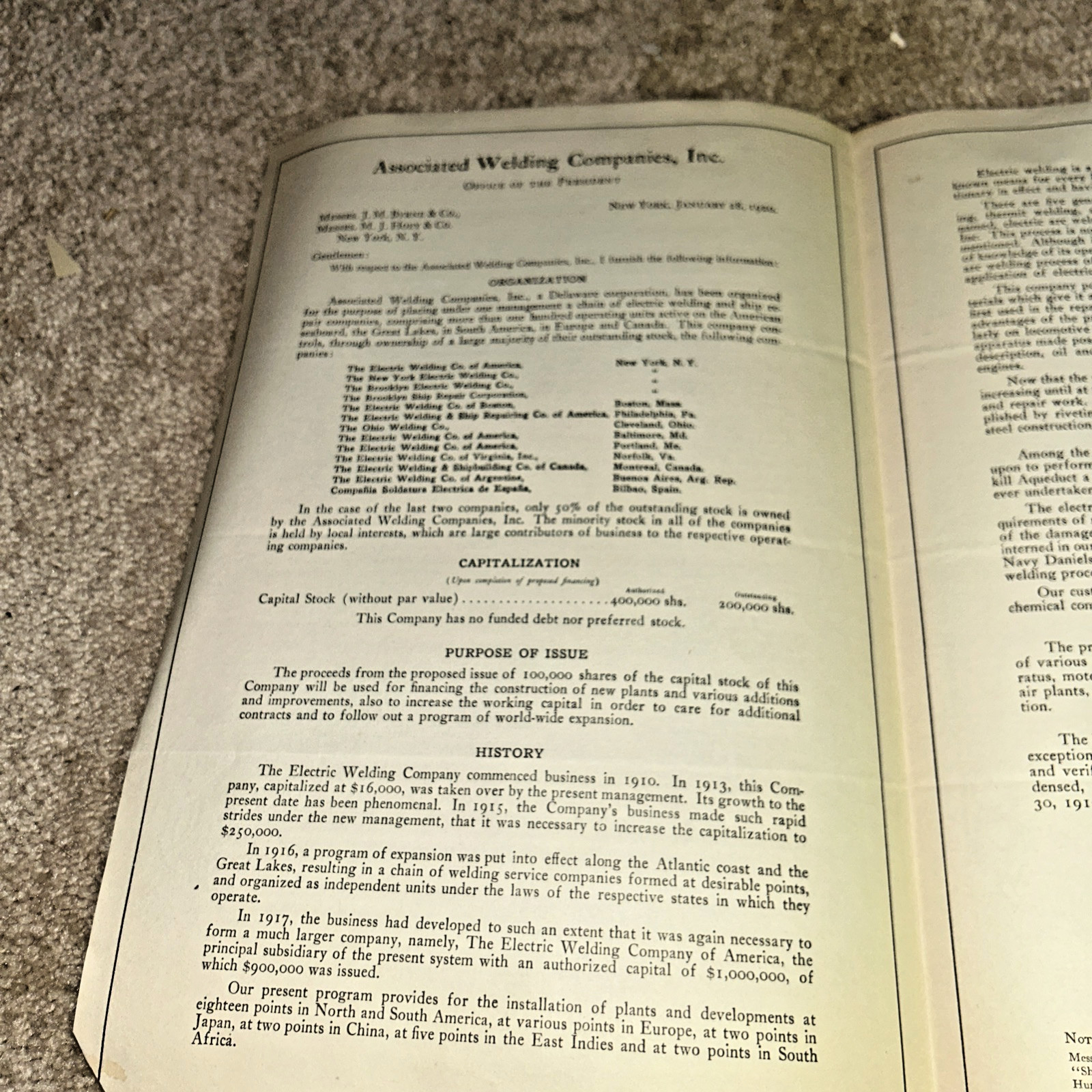 1920 ASSOCIATED WELDING COMPANIES Stock Offering Prospectus CHISHOLM & CHAPMAN