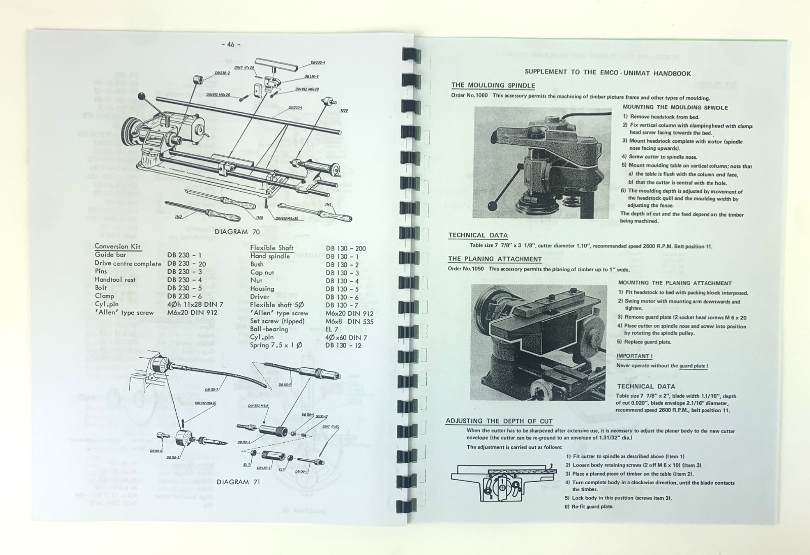 Operating Instructions for the EMCO-UNIMAT Model SL small machine tool.