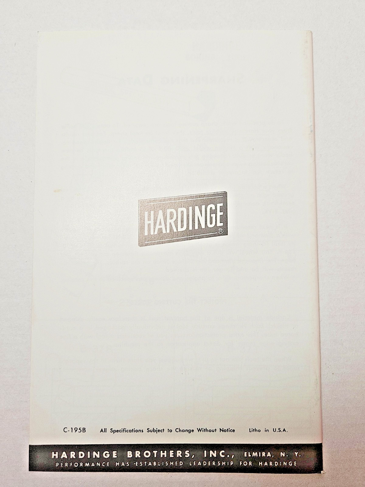 Hardinge Carbide Cutting Tools Manual Bulletin C-195B Vintage Manufacturing