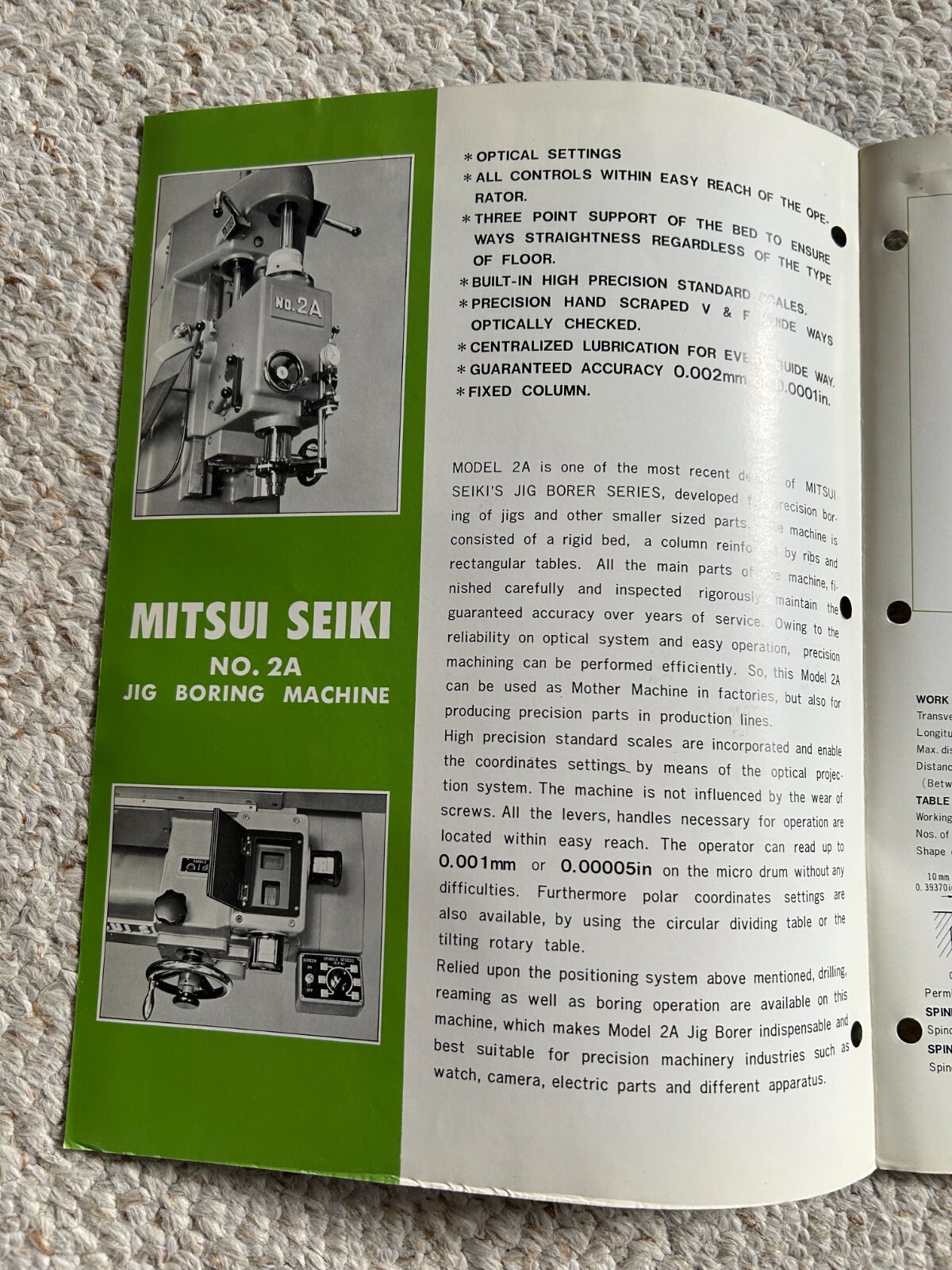 MITSUI SEIKI 2A JIG BORING AND MILLING MACHINE SALES CATALOG