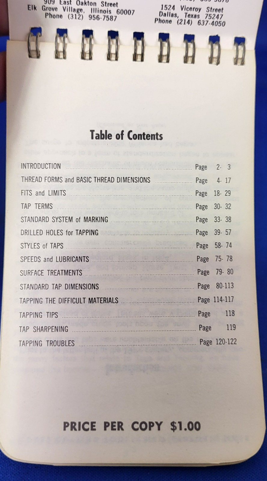 Morse Machinist’s Guide for Taps, Reference Spiral Pocket Notepad Vintage 1970s