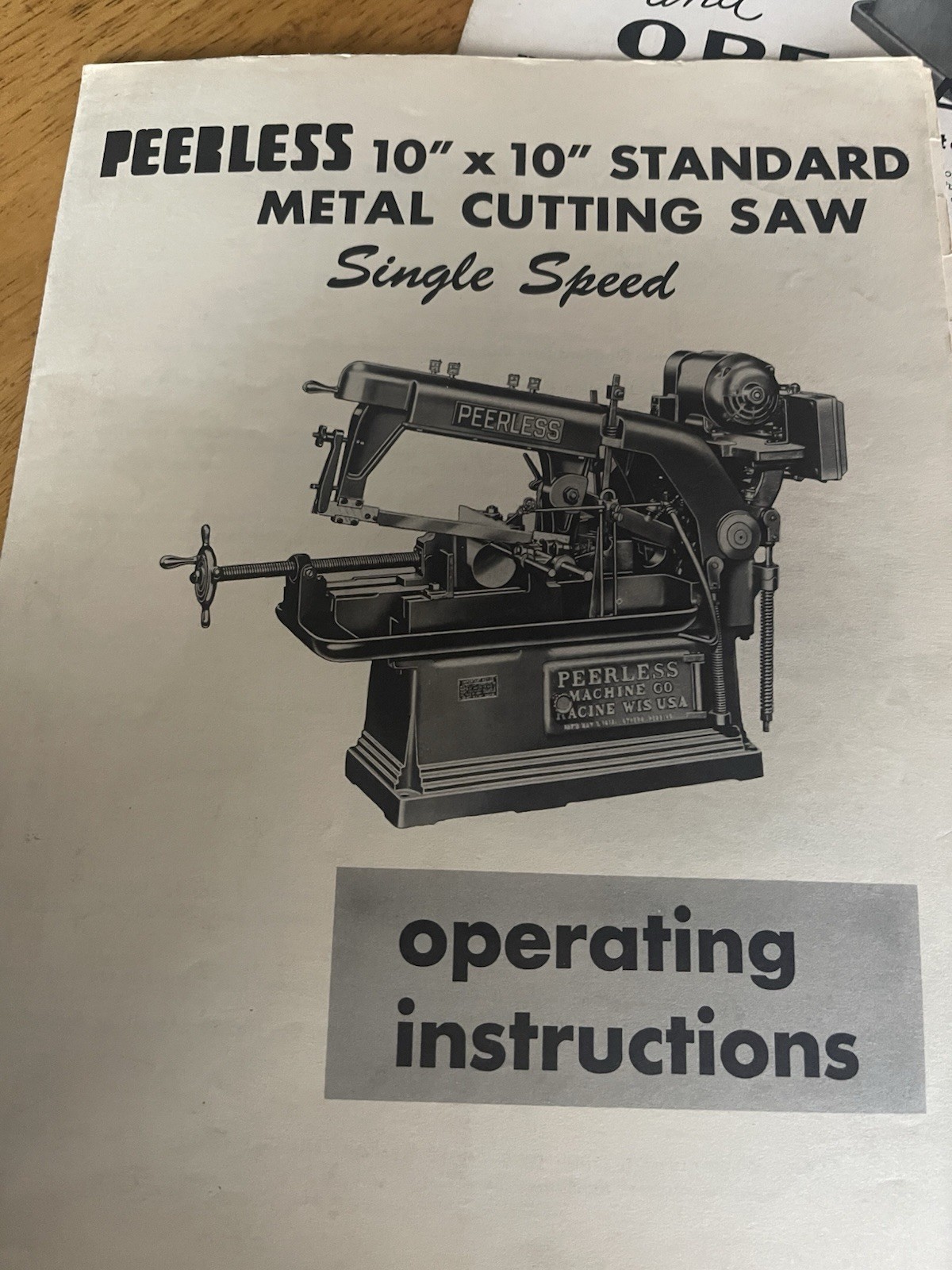 Peerless 10″x10″ Standard Metal Cutting Saw Operating Instructions-Single Speed
