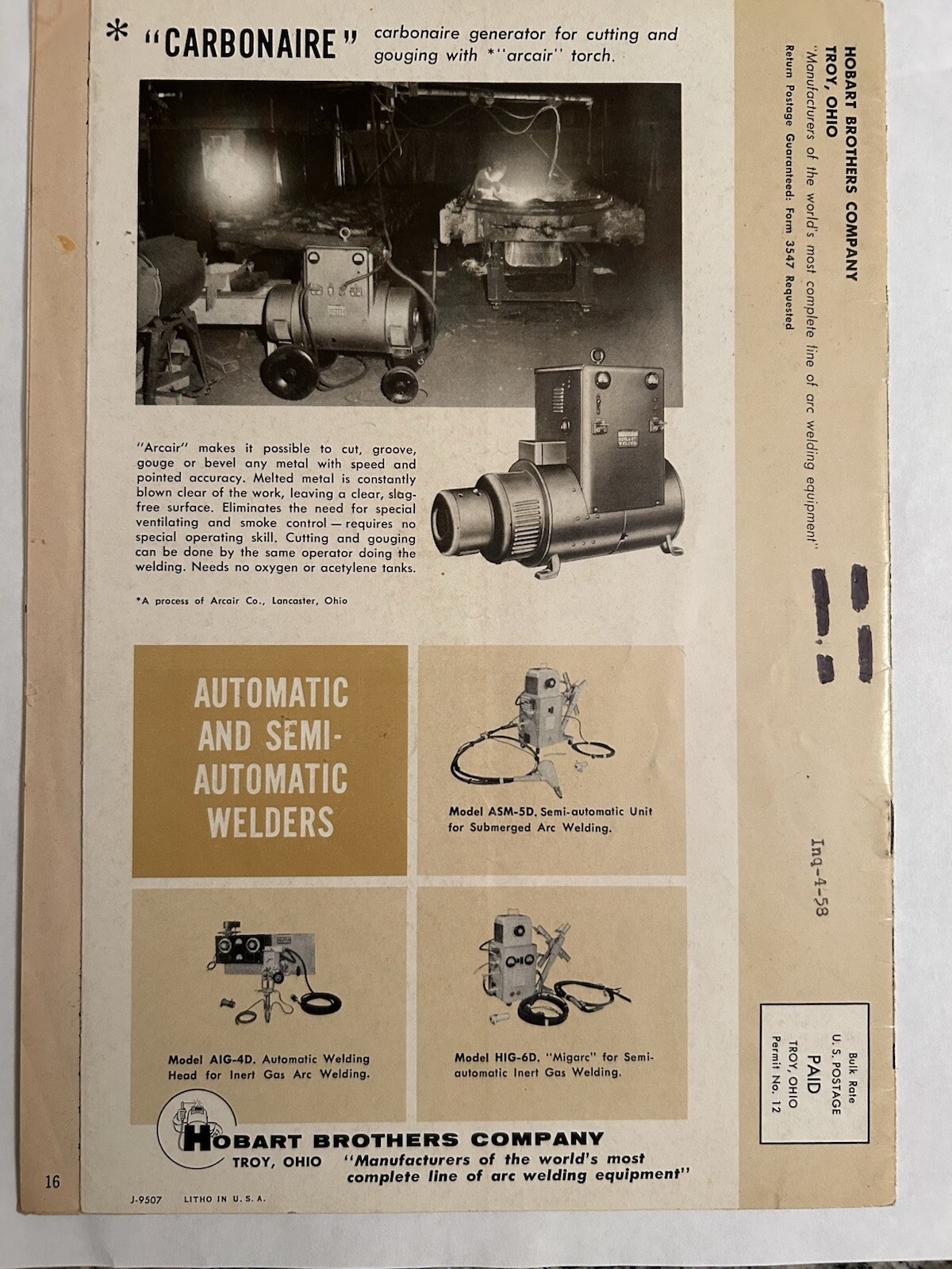 Vintage Hobart Arc Welding News 1950’s Vol.XV No.4