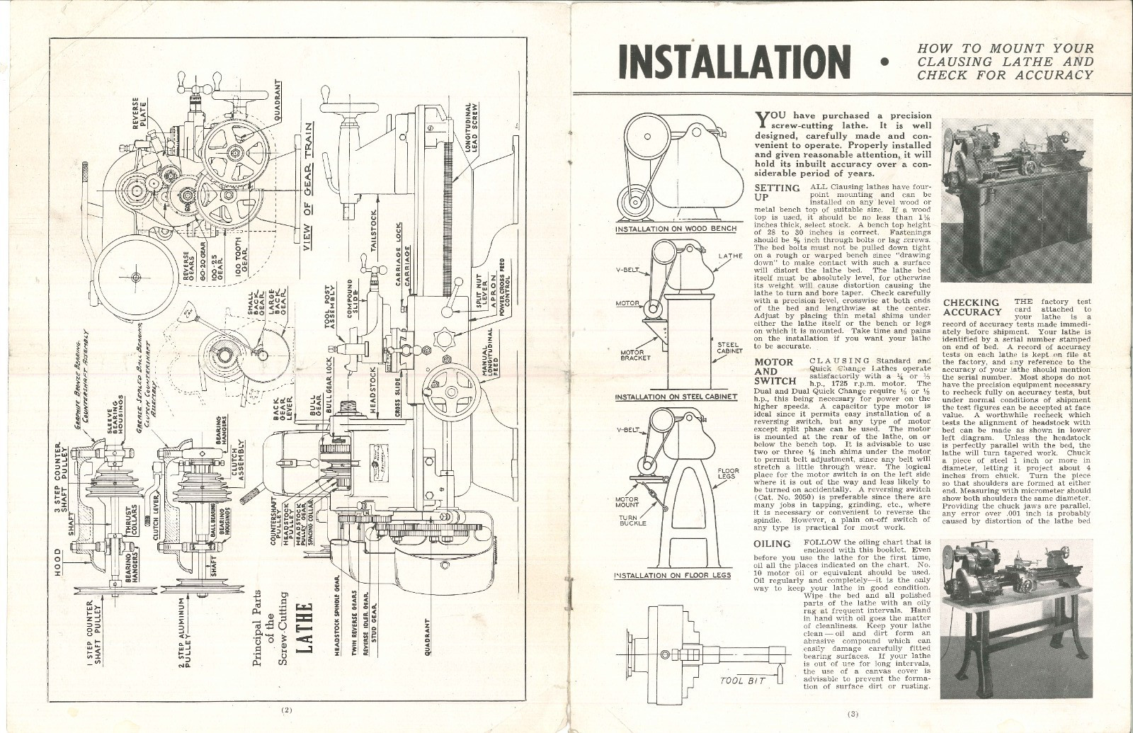 Lathes Instructions & Parts List Manual Fits 100 Series Clausing 12 Inch Mk.3