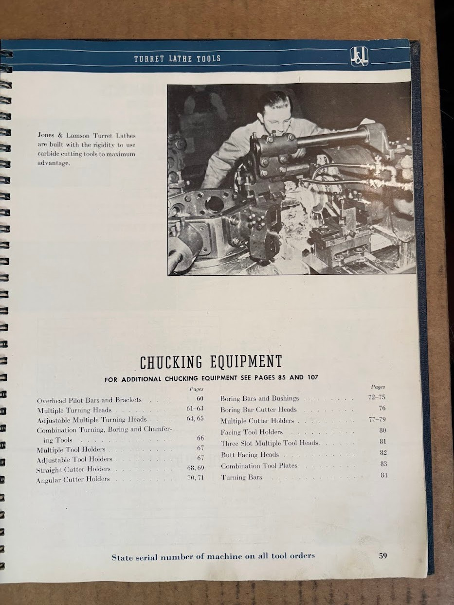 Vth Jones & Lamson Catalog No. 47-454-7M Machine Tools Turret Lathes Spec Manual