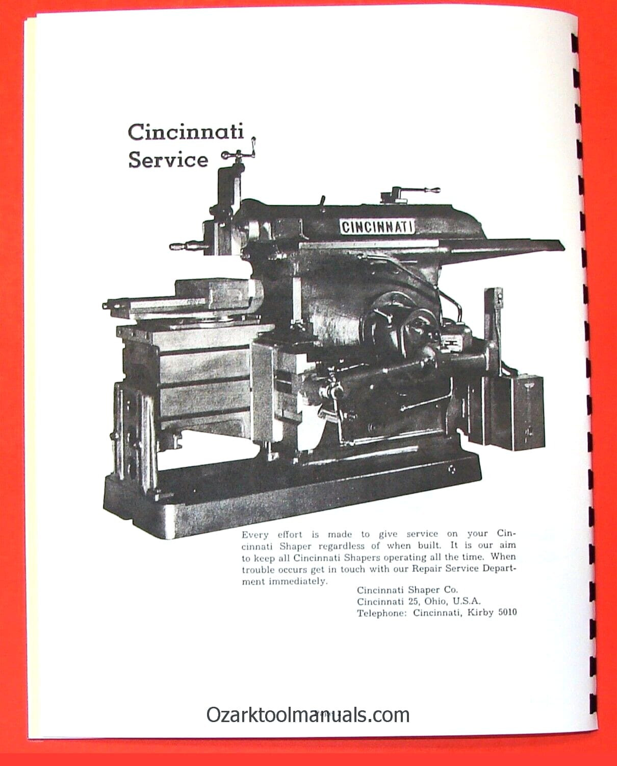 CINCINNATI 16″ 20″ 24″ 28″ 32″ 36″ Metal Shapers Repair Parts Manual 0122