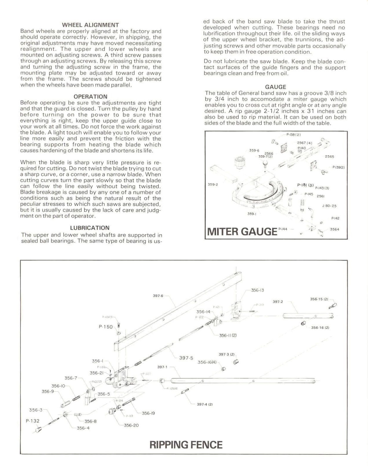 20″ WOODCUTTING BAND SAW OPERATING & MAINT MANUAL FITS GENERAL MODEL 390 GM33