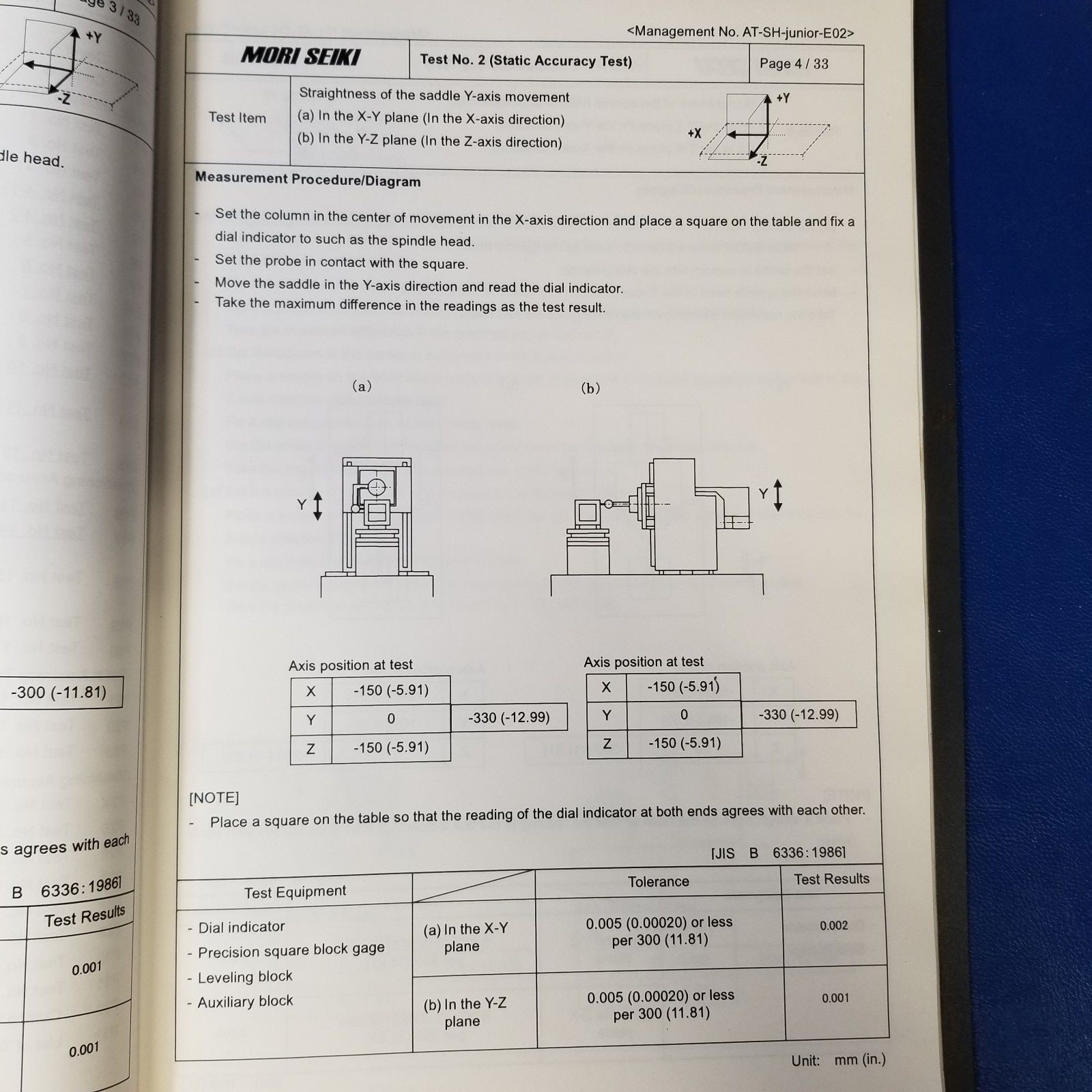 Mori Seiki SH-JR Accuracy Test Results Manual Model SH-JRCD0107 2003 Full Conten